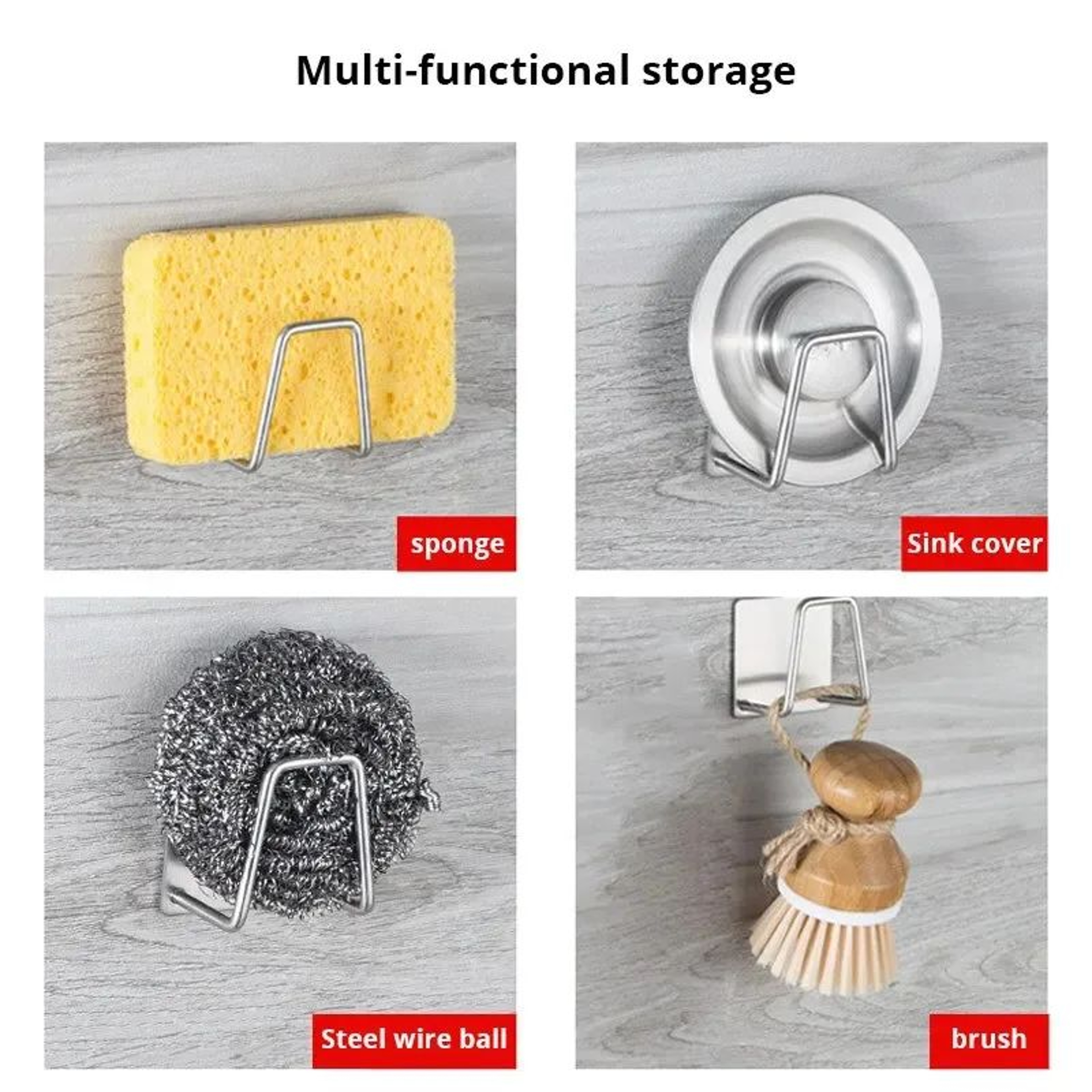 SelfAdhesive Metal Sink Sponge Holder  Kitchen  Bathroom WallMount Storage Rack Organizer 5