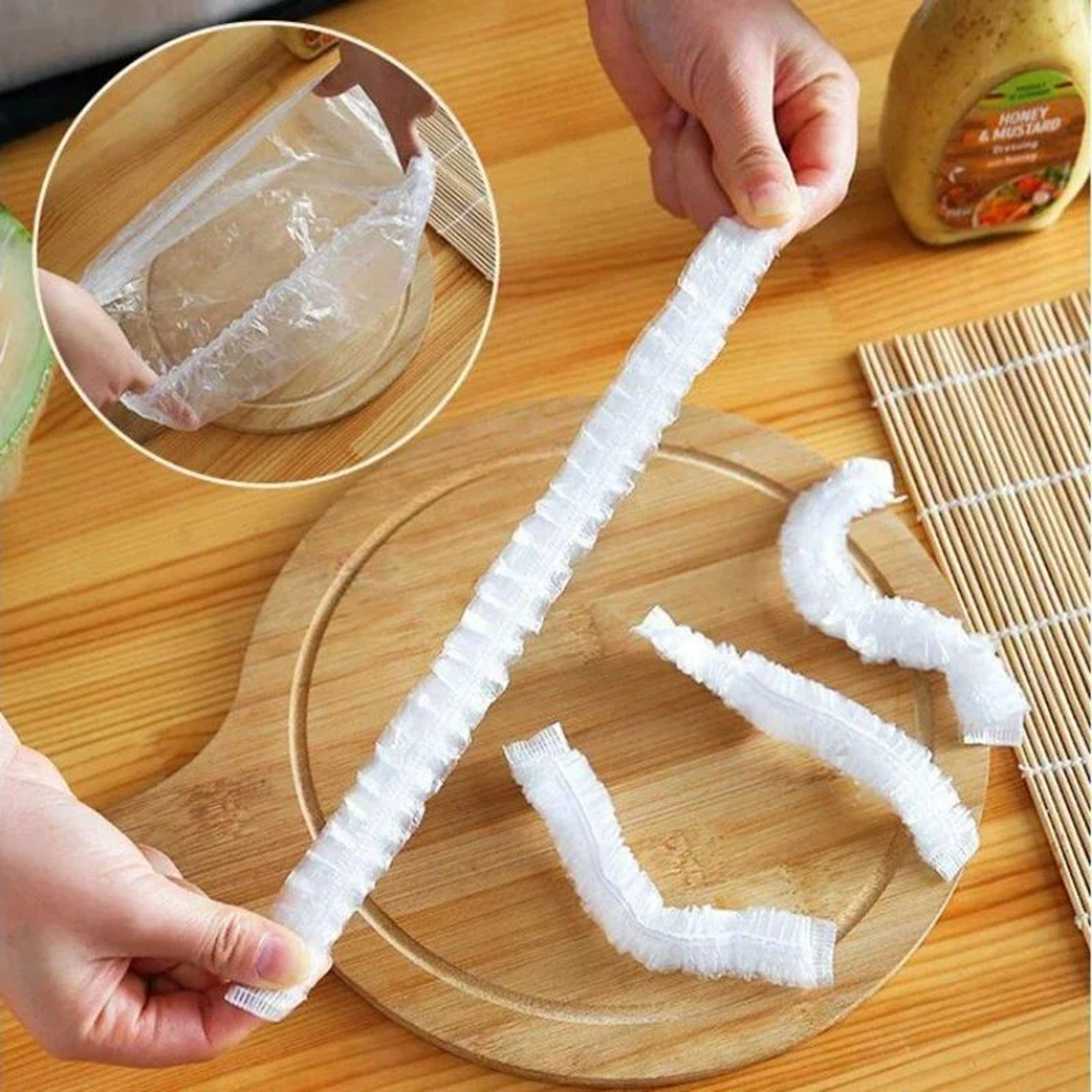 PE Fresh Food Storage Wrap Sheets  Disposable Stretch Bowl Covers For Fruit Vegetables  Leftover Fo 3