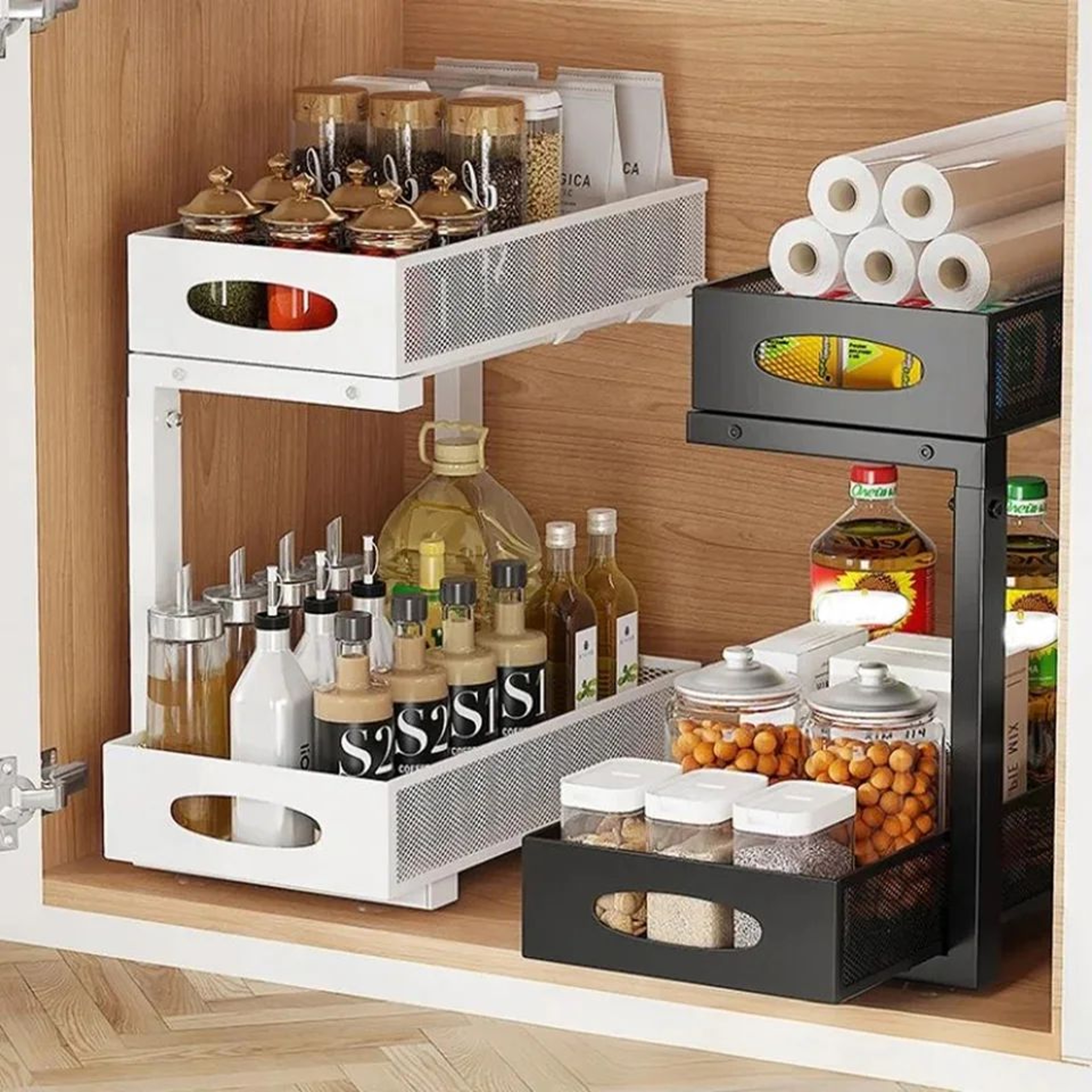 2Tier Adjustable Under Sink Organizer  PullOut Metal Cabinet Storage Rack With Sliding Drawer For K 0
