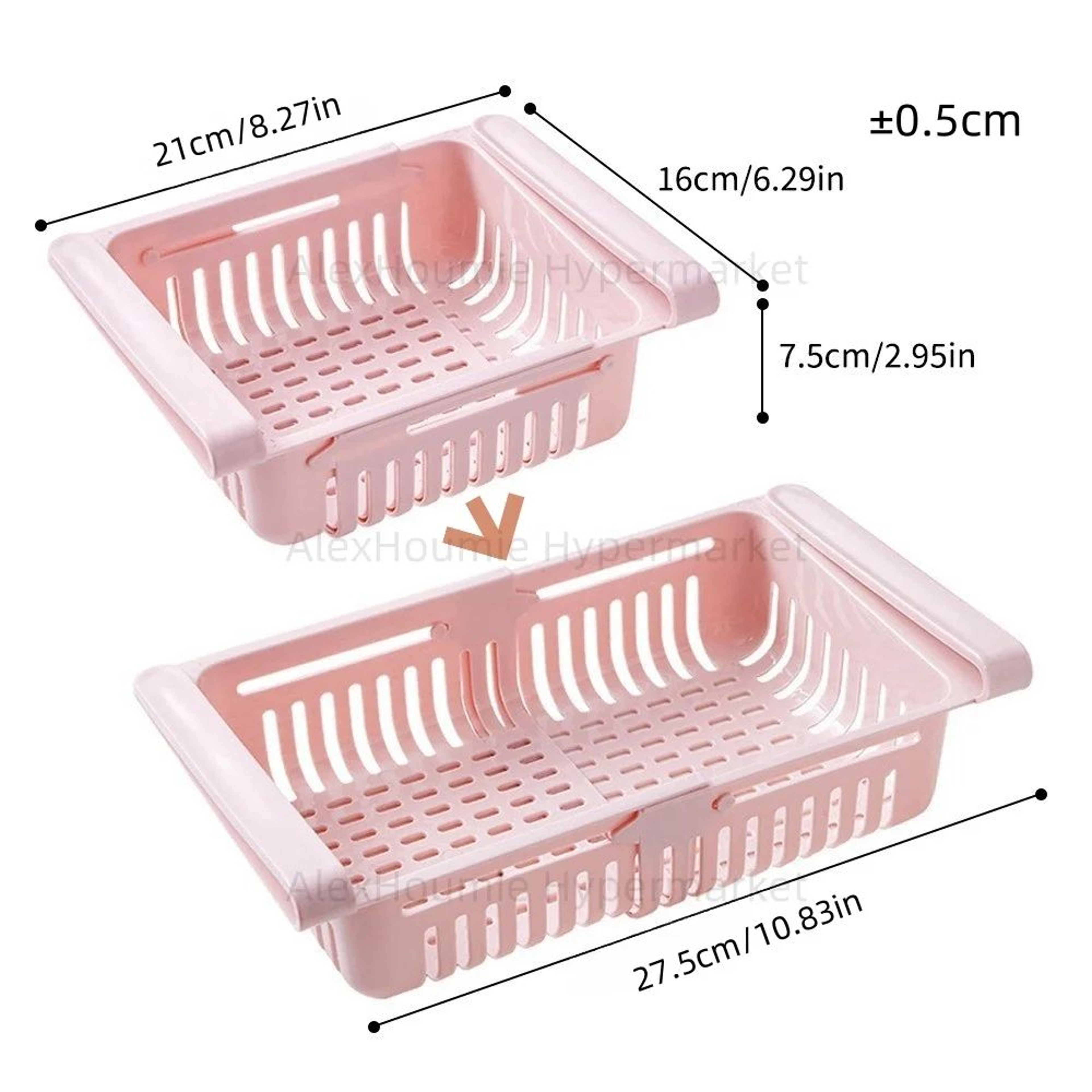 2Pack Adjustable Refrigerator Hanging Drawer Organizer  Retractable PullOut Plastic Fridge Storage  4