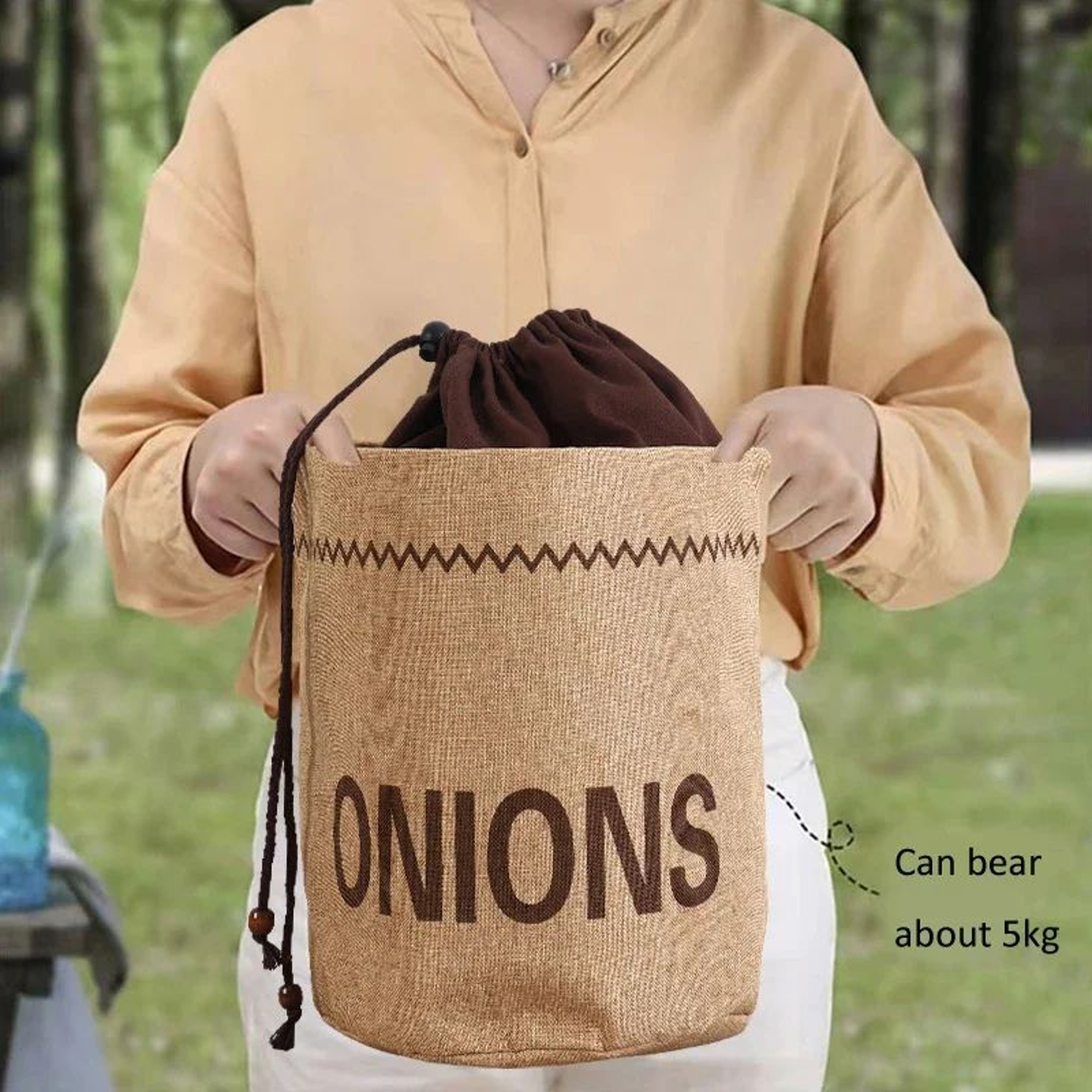 Reusable Jute Kitchen Storage Bags  Drawstring Burlap Organizer For Garlic Onions Potatoes Bread  V 3