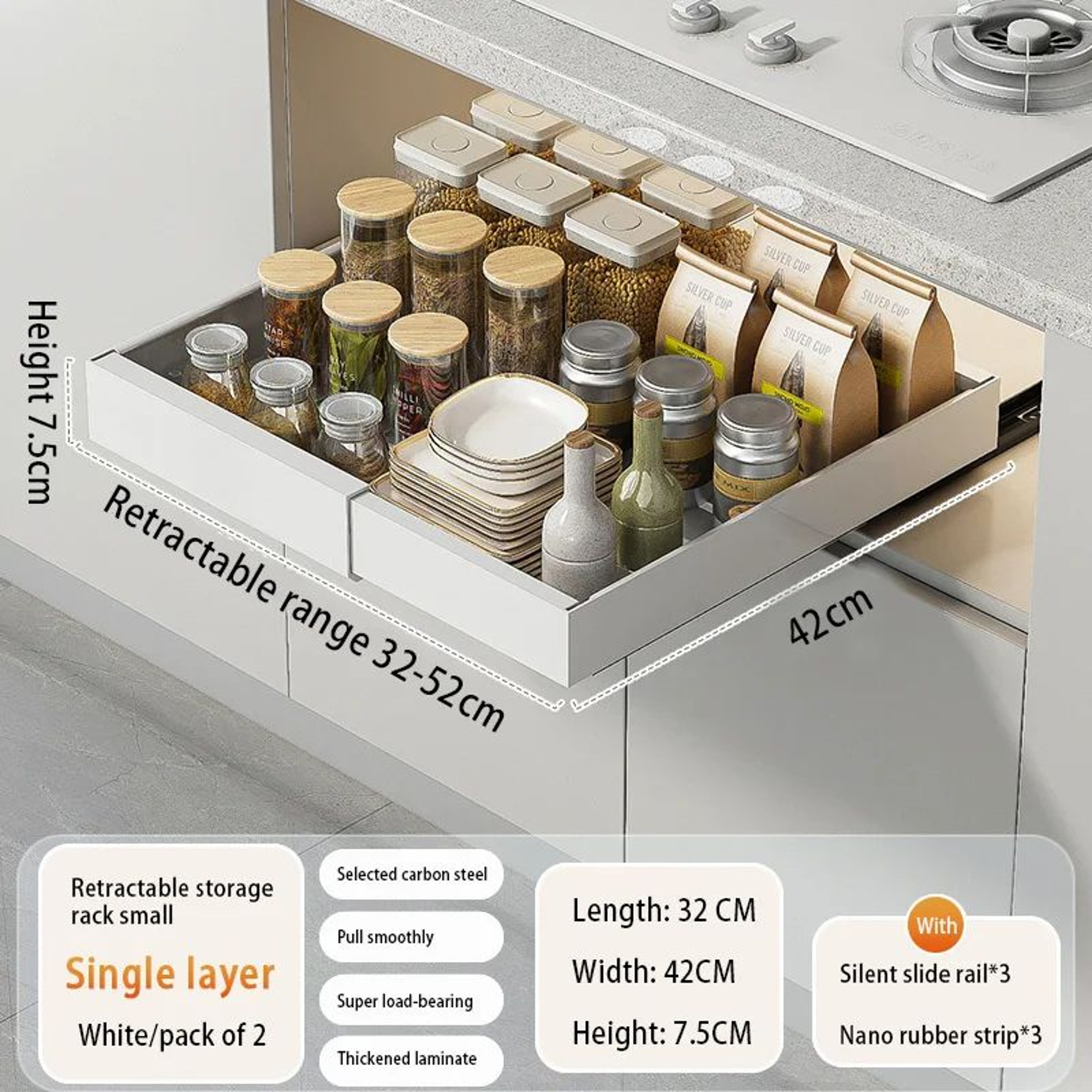 Expandable PullOut Cabinet Organizer  Adjustable Slide Out Cabinet Shelf Metal Storage Drawer For K 6