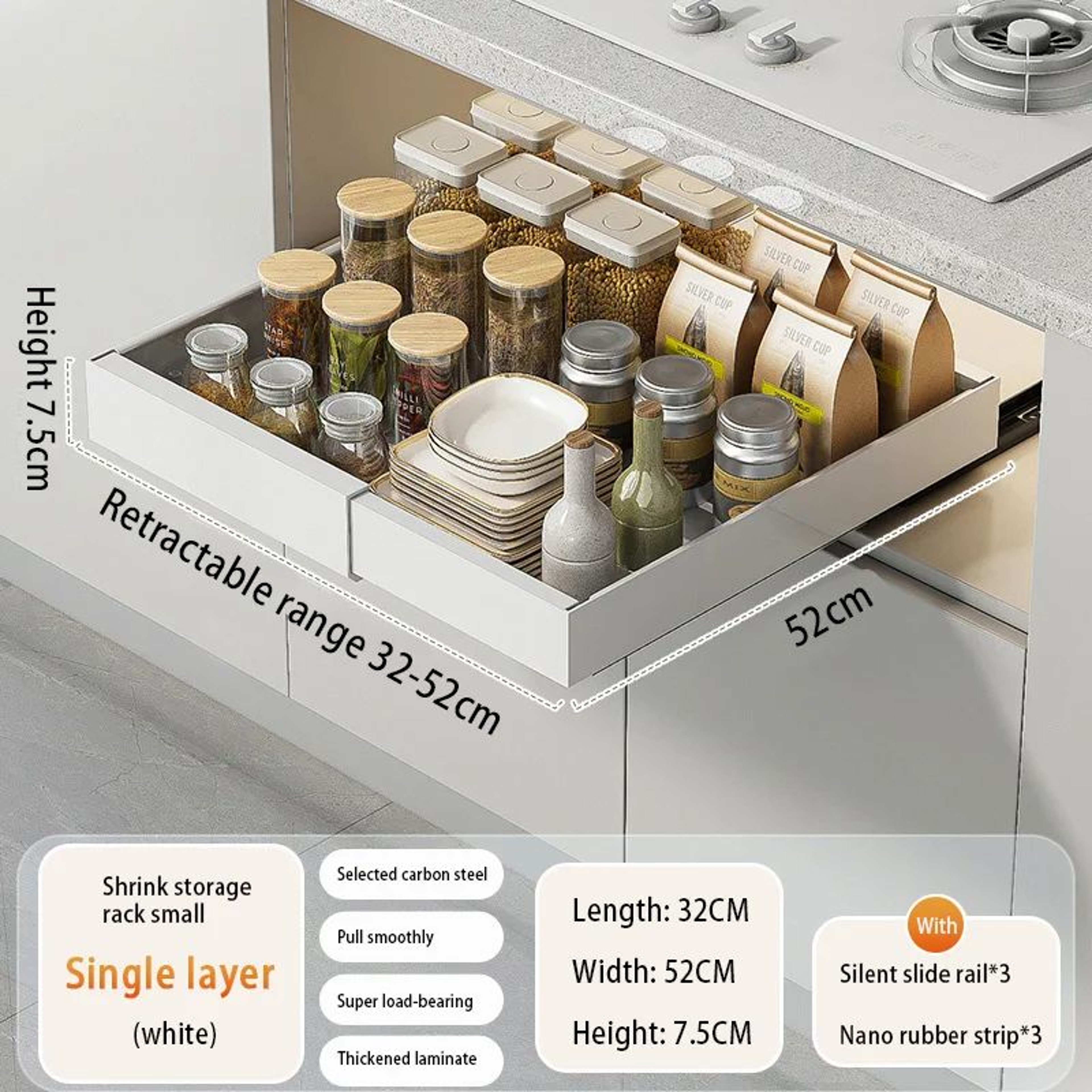 Expandable PullOut Cabinet Organizer  Adjustable Slide Out Cabinet Shelf Metal Storage Drawer For K 12