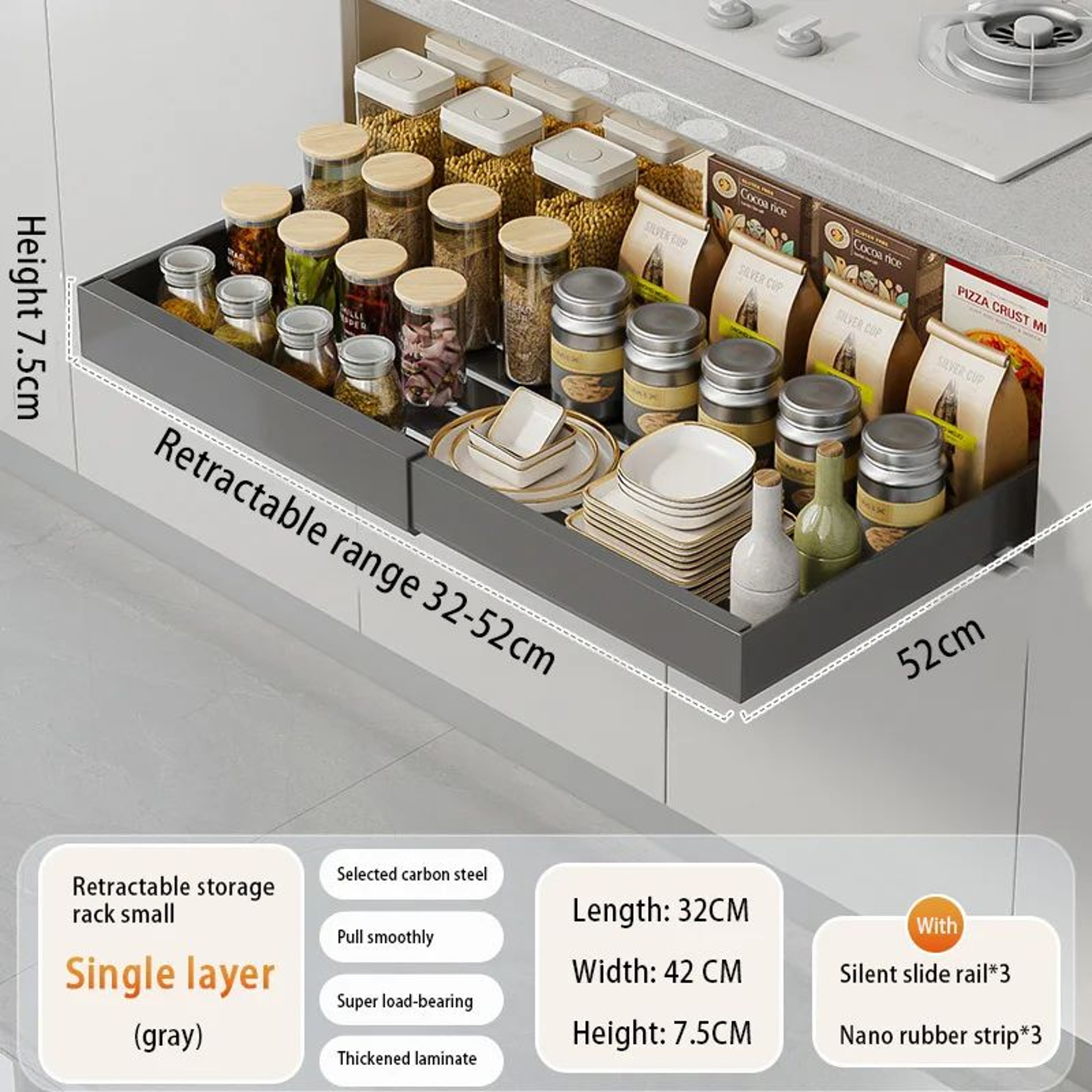 Expandable PullOut Cabinet Organizer  Adjustable Slide Out Cabinet Shelf Metal Storage Drawer For K 14