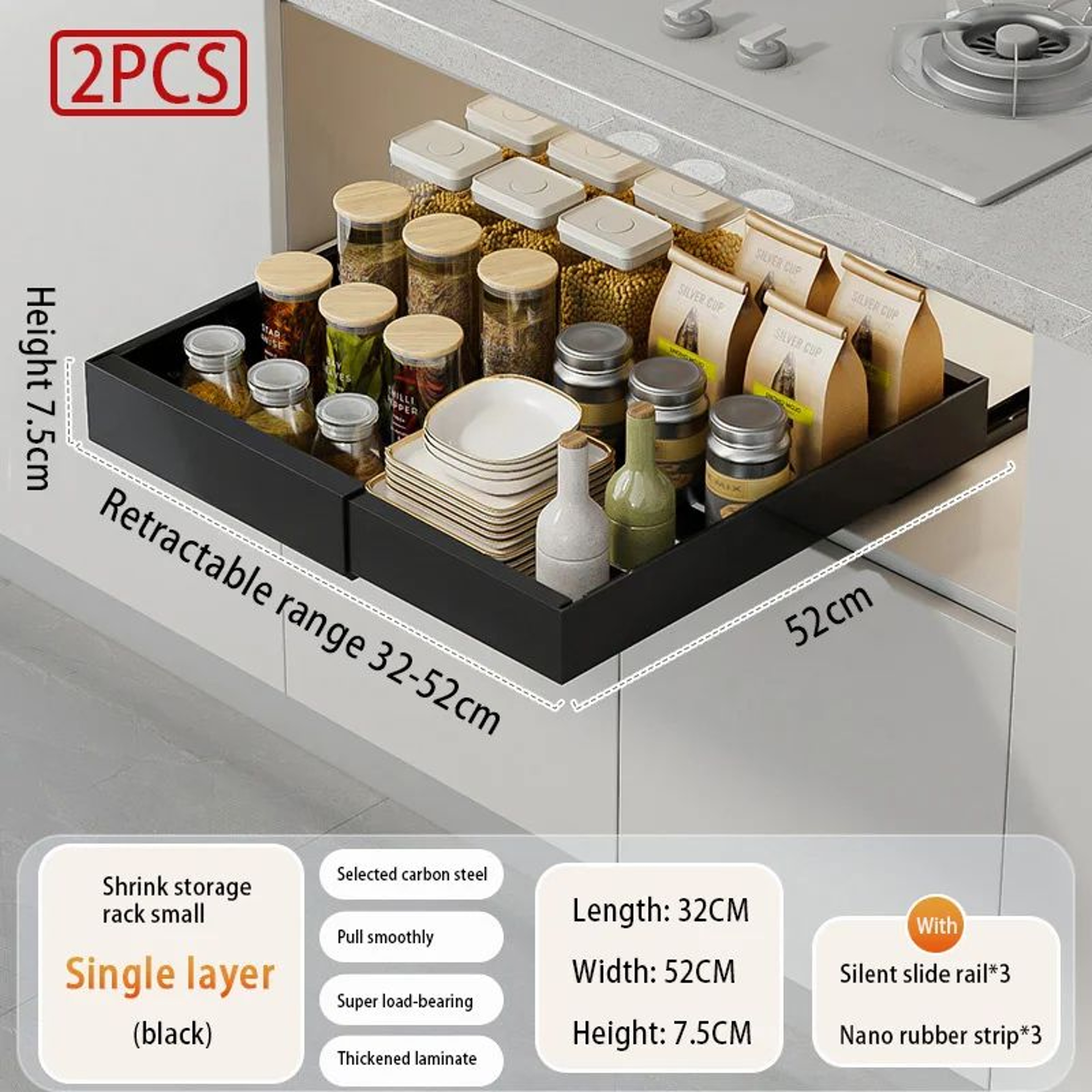 Expandable PullOut Cabinet Organizer  Adjustable Slide Out Cabinet Shelf Metal Storage Drawer For K 22
