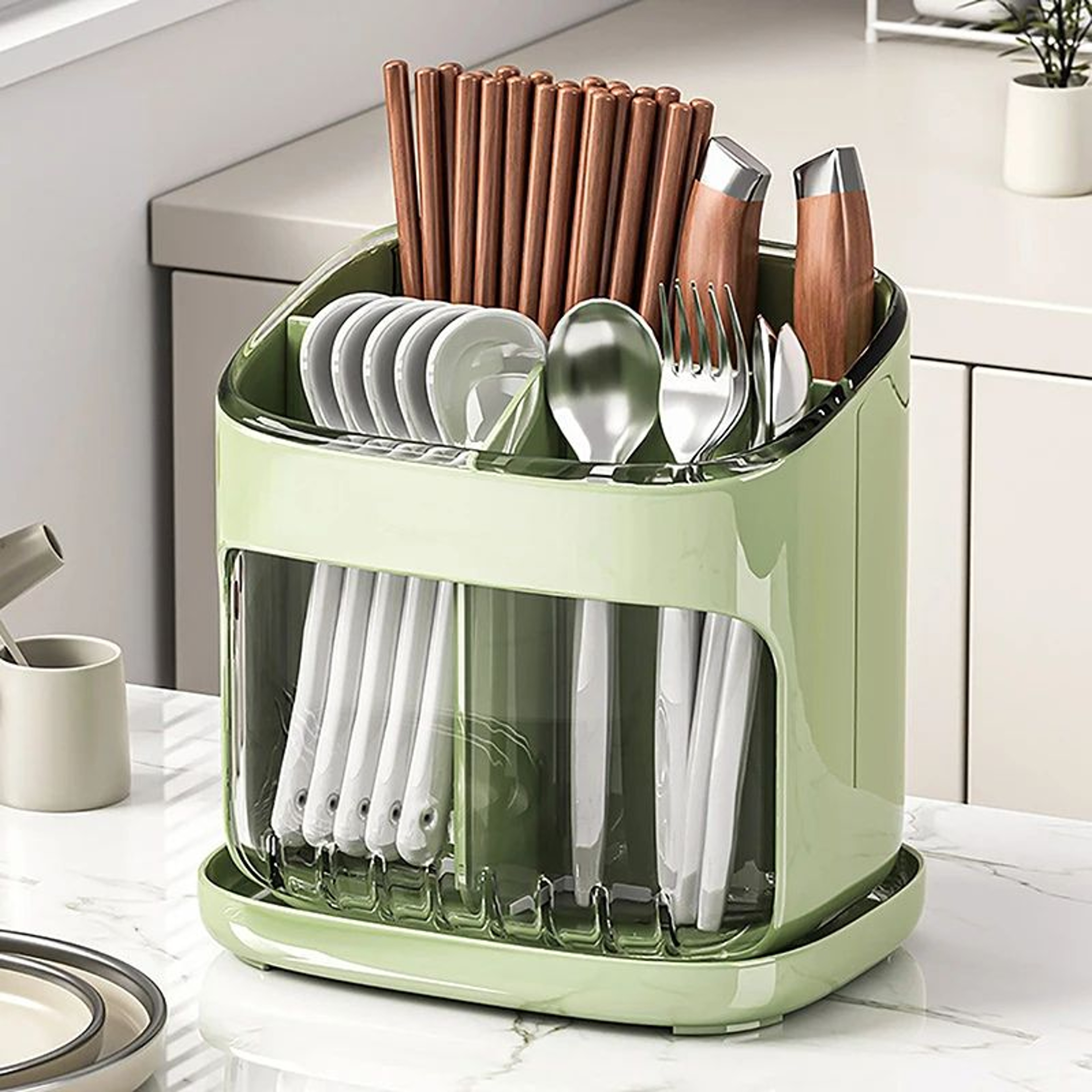 Large Capacity Chopstick Holder With Drain Tray  Multifunctional Utensil Organizer Rack For Kitchen 3