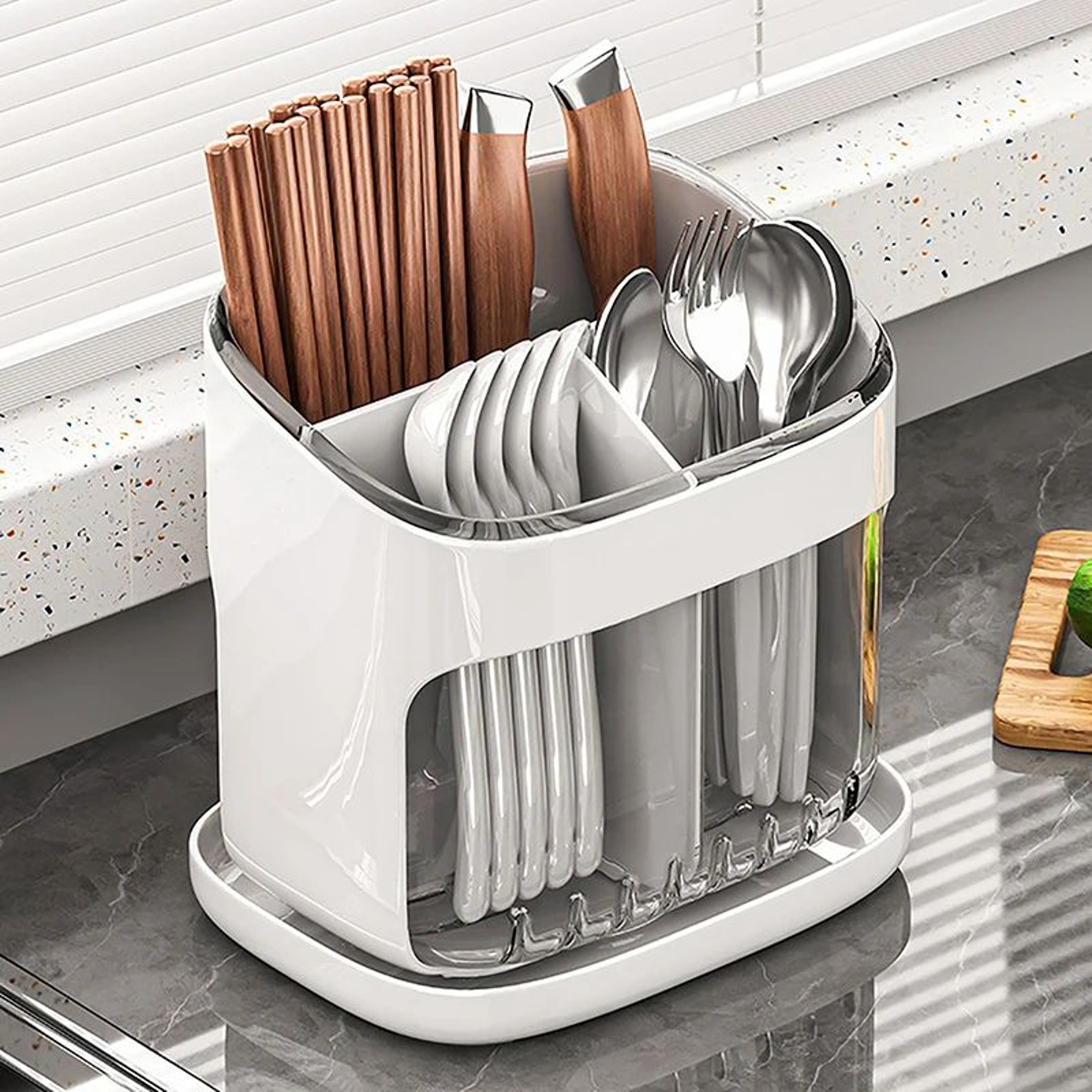 Large Capacity Chopstick Holder With Drain Tray  Multifunctional Utensil Organizer Rack For Kitchen 4