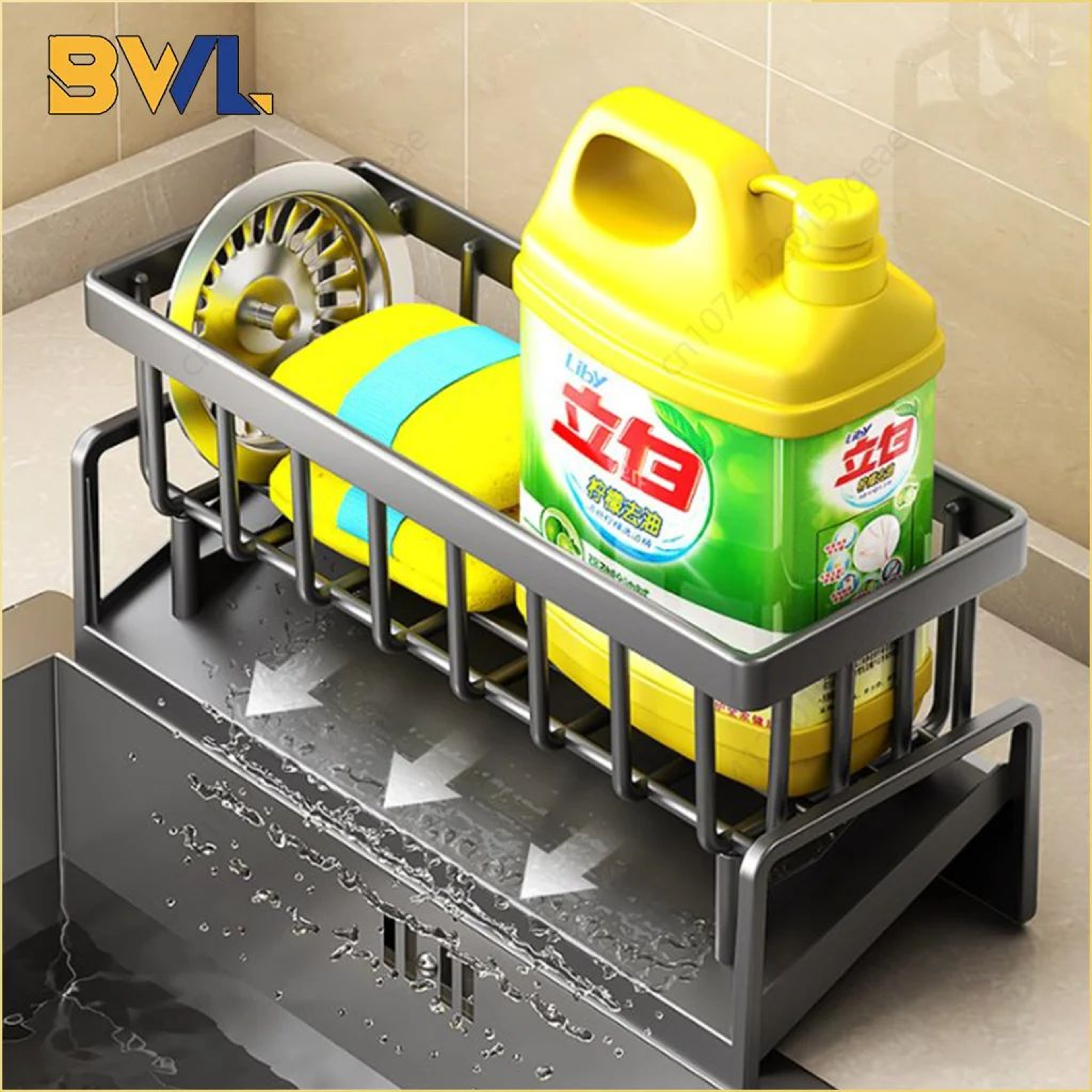 NoDrill Sink Caddy Shelf  Kitchen Faucet Drain Rack Sponge Holder  Spice Storage Organizer For Sink 2