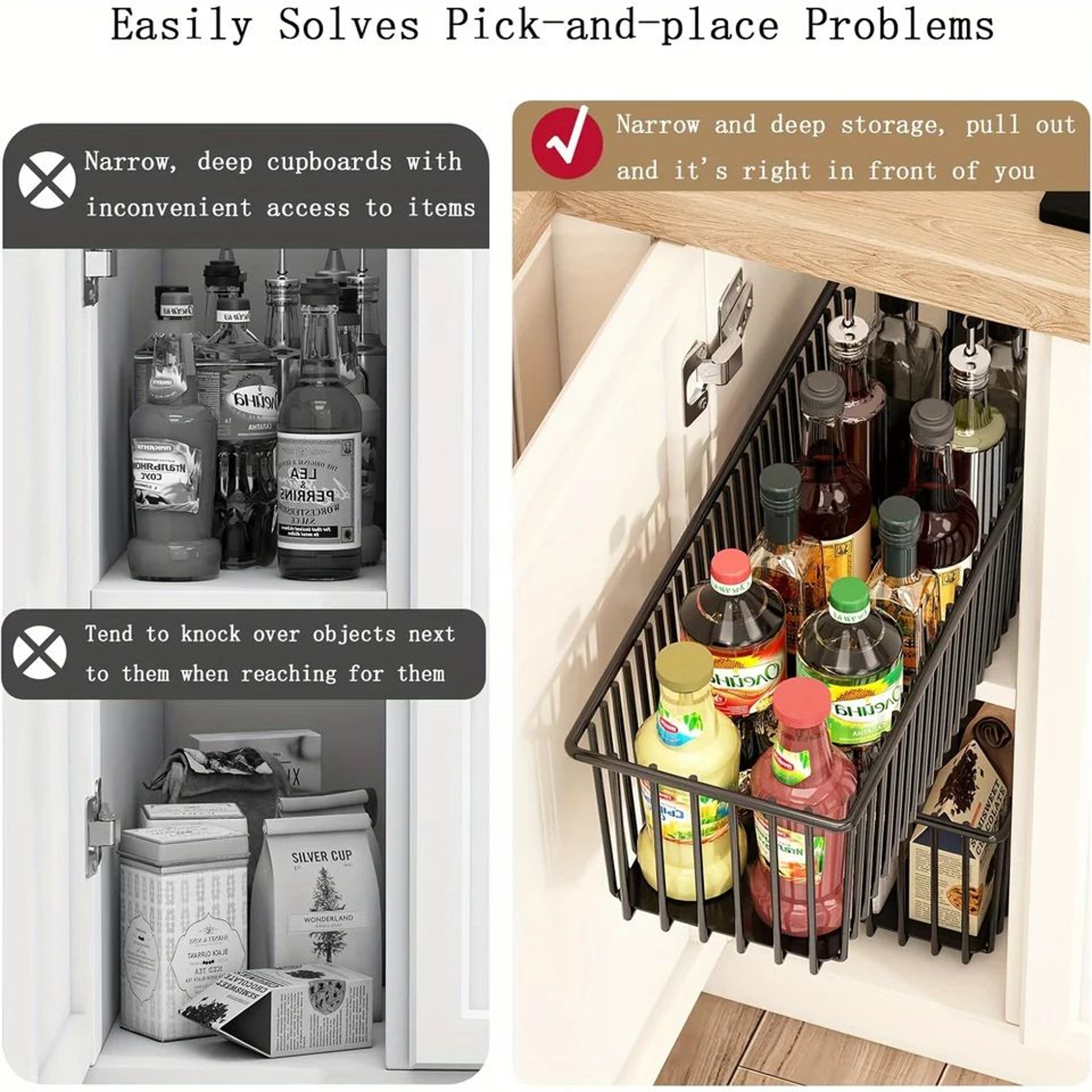 PullOut Cabinet Organizer Basket  Sliding Under Sink Storage Drawer Rack For Kitchen Cabinets Sideb 4