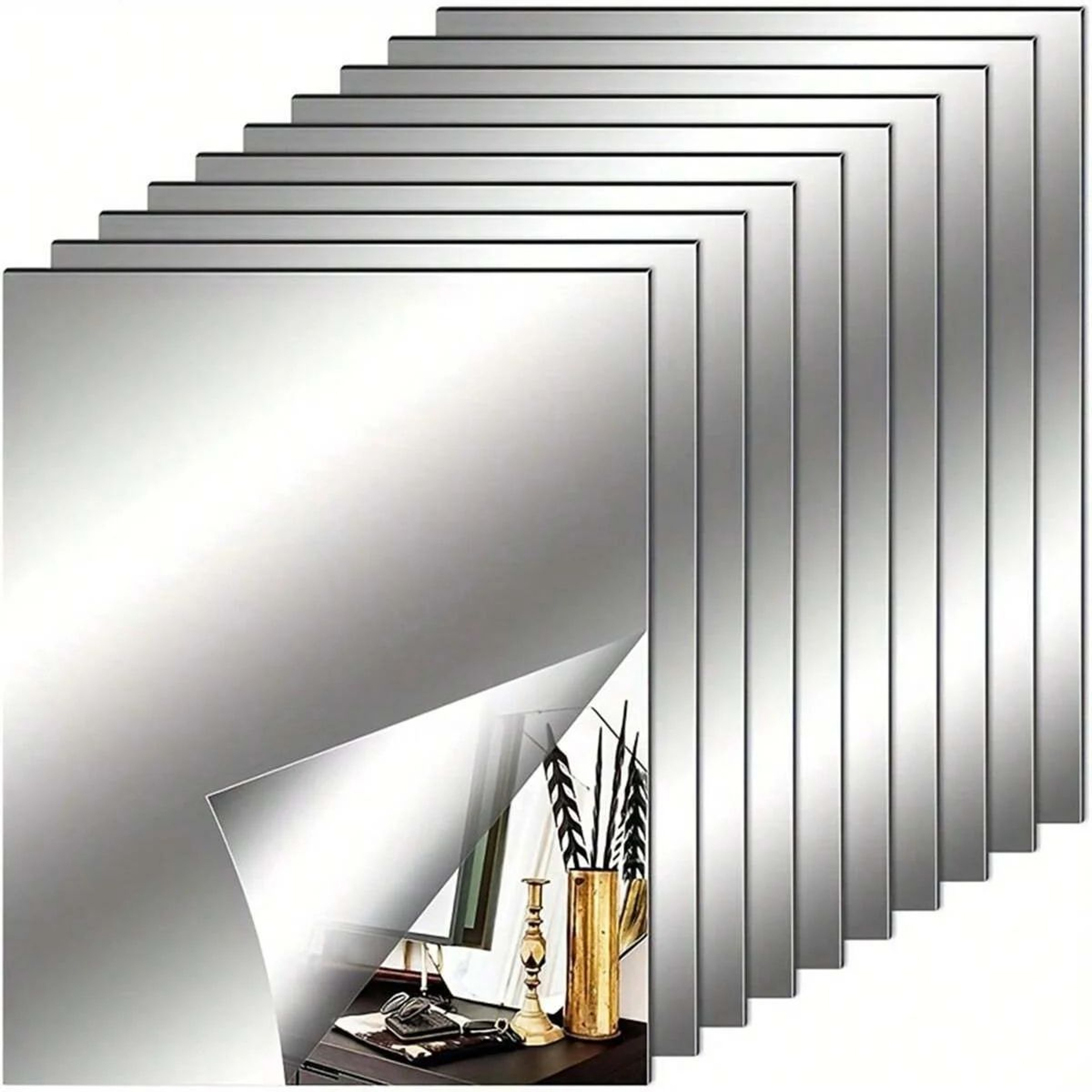 6 Pcs  10 Pcs SelfAdhesive Acrylic Mirror Wall Stickers  Flexible NonGlass Decorative Mirror Tiles  0