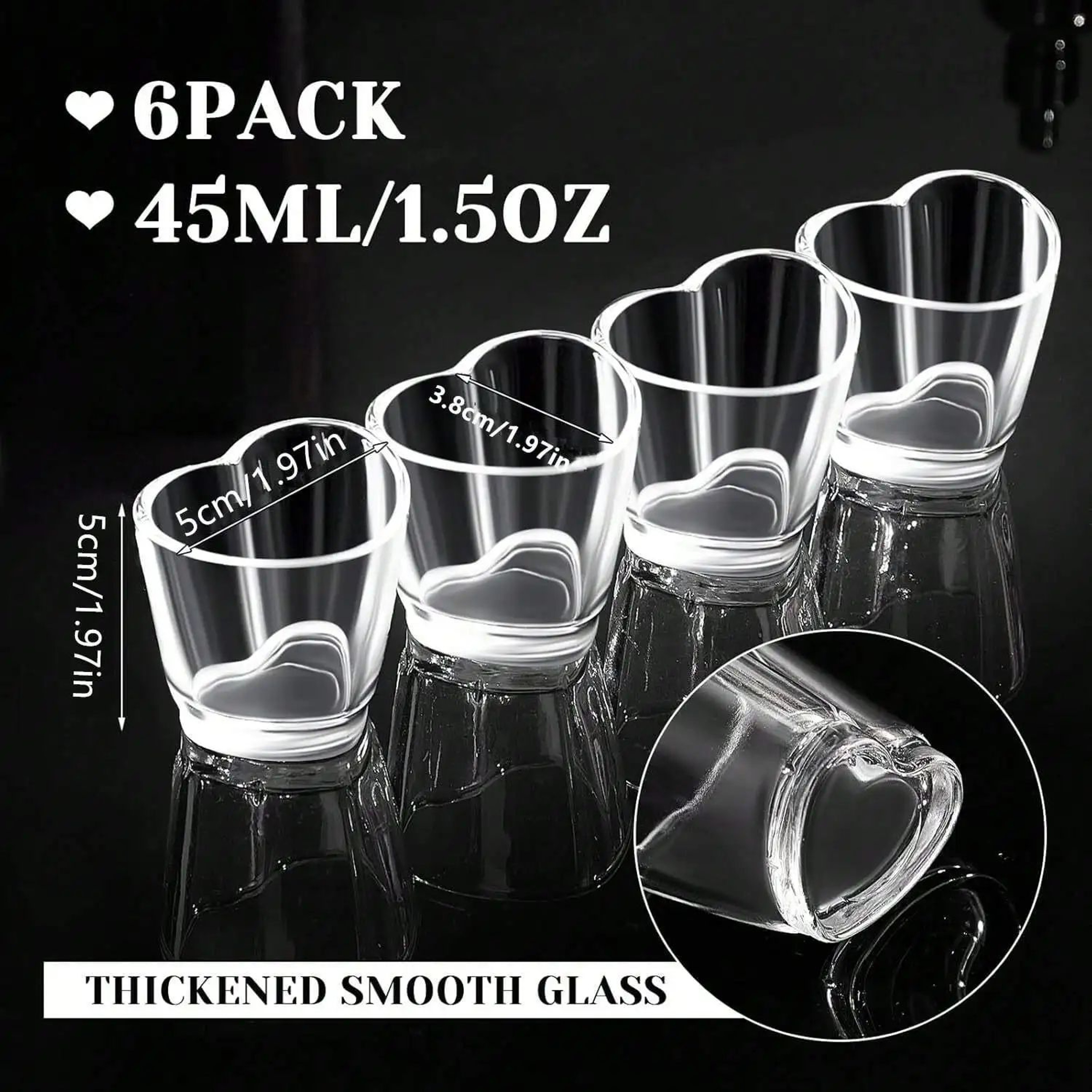 6 Pcs HeartShaped Acrylic Shot Glass Set  Mini Tequila Whiskey  Party Shot Cups 17 Oz 6
