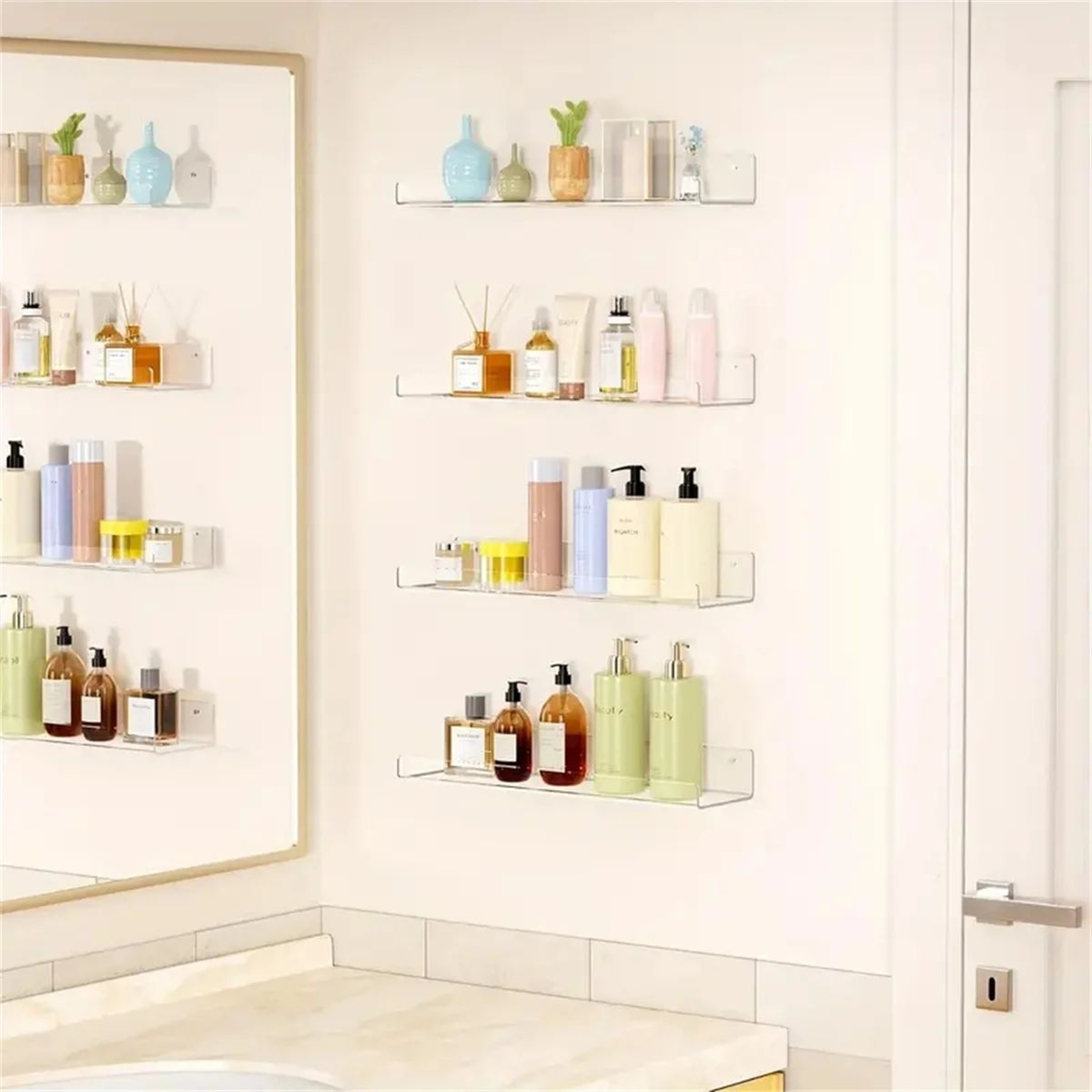 Clear Acrylic Floating Wall Shelf  Plastic Wall Mounted Storage Organizer For Kitchen Bathroom  Off 1