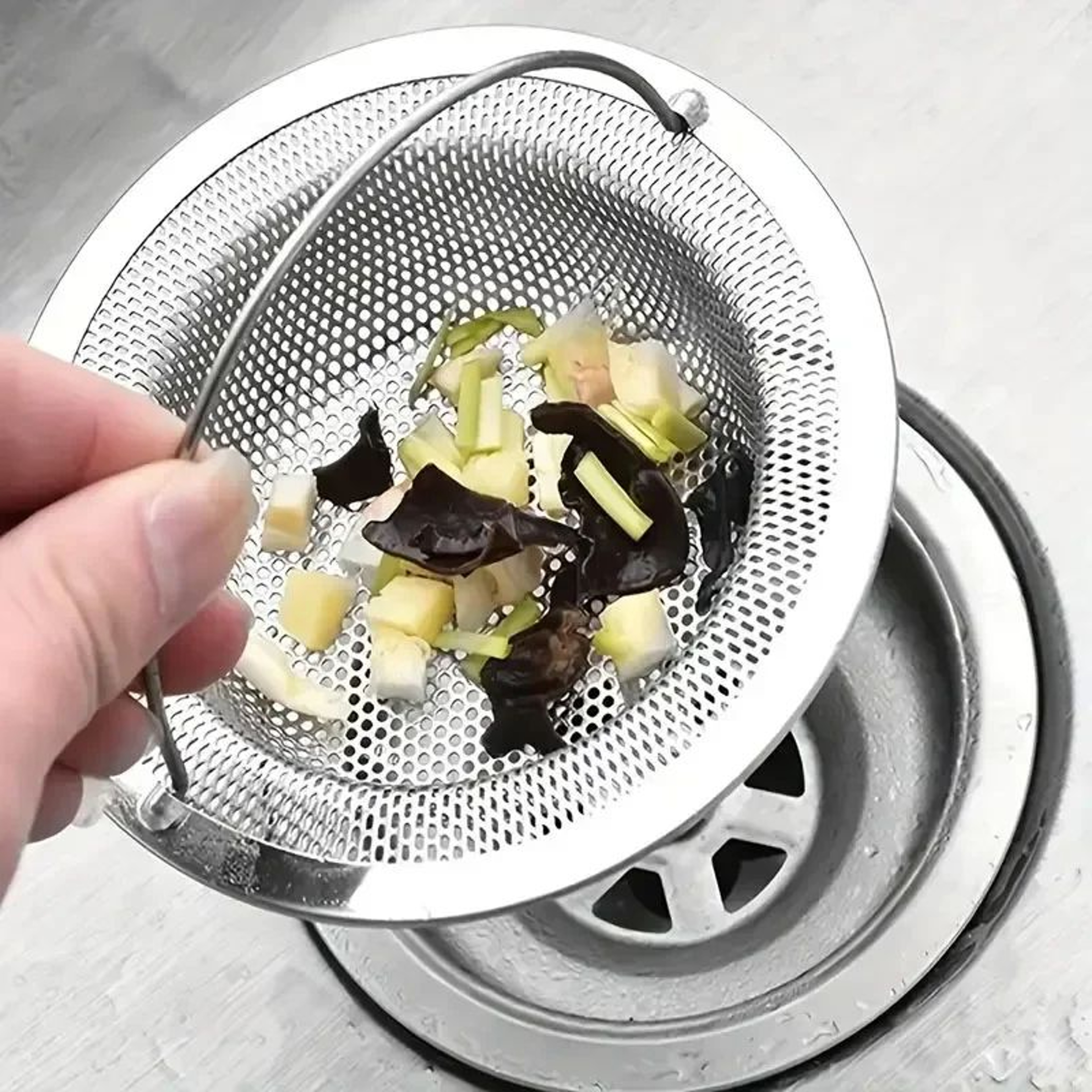 Kitchen Sink Strainer With Handle  Stopper  Stainless Steel Mesh Drain Basket Filter For Food Waste