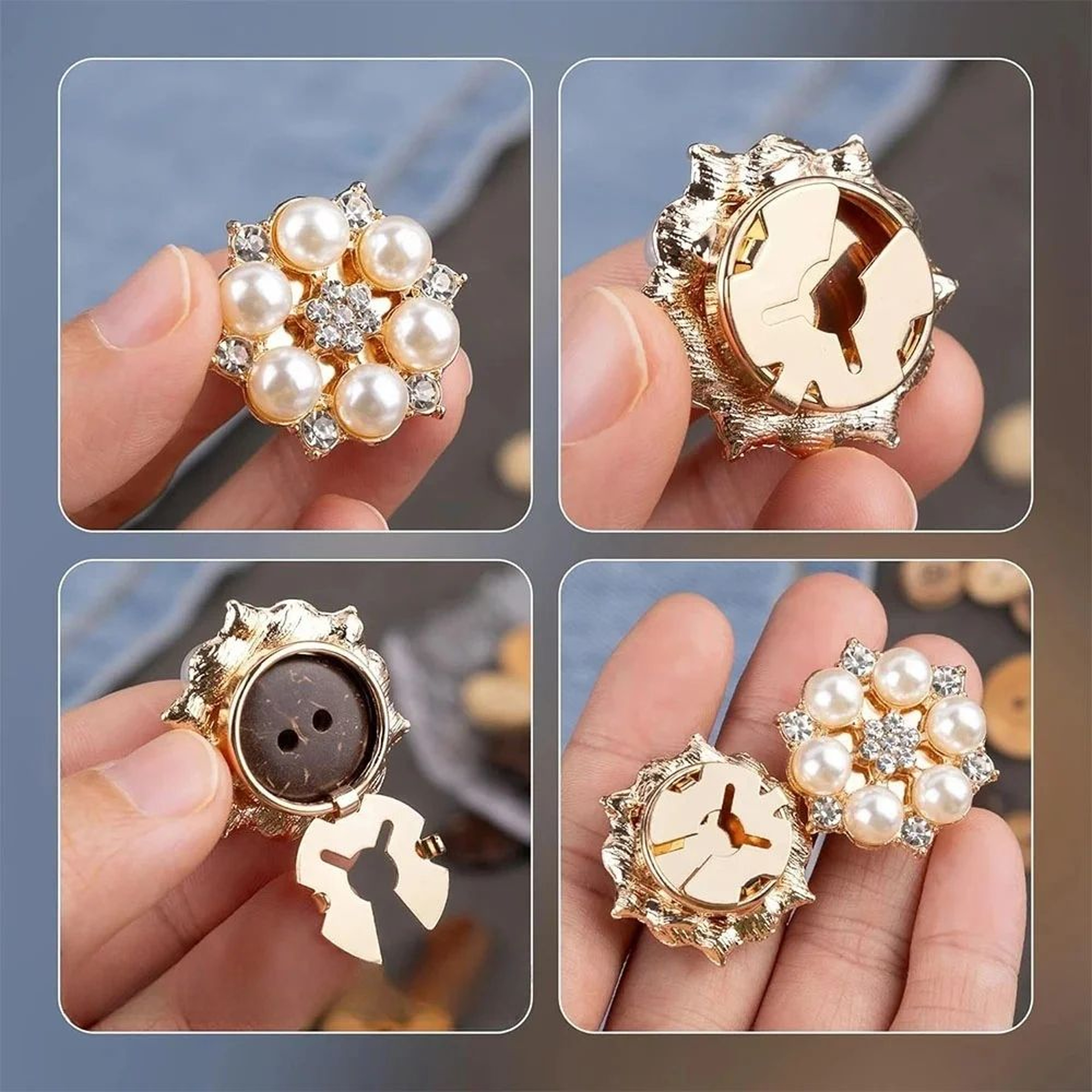 Crystal Pearl Button Covers  ClipOn Decorative Shirt  Coat Buttons Detachable Zinc Alloy DIY Clothi 2