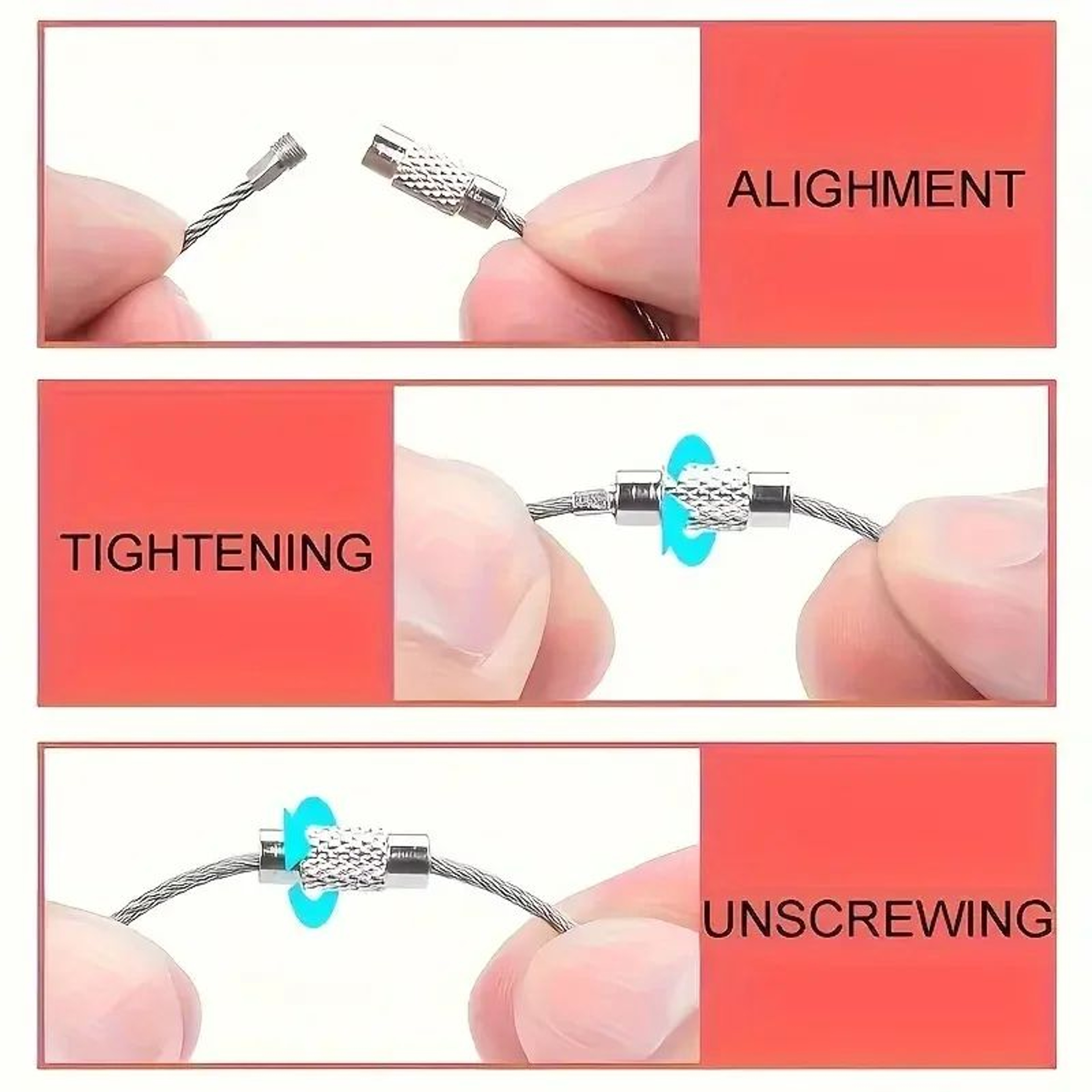 Stainless Steel Wire Keychain Cable Loop  Screw Lock Key Ring For Keys Luggage Tags Camping Gear  O 3