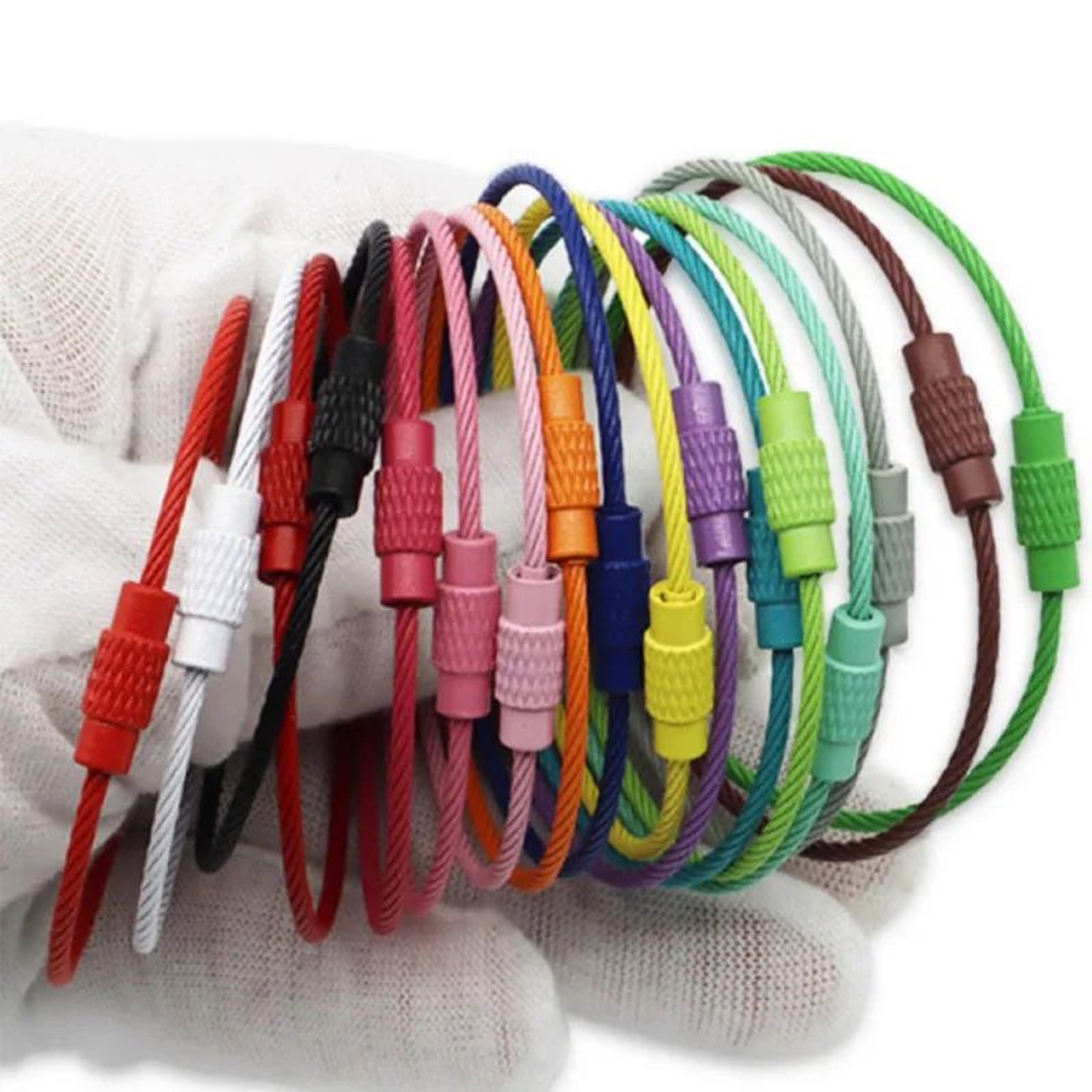 Stainless Steel Wire Keychain Cable Loop  Screw Lock Key Ring For Keys Luggage Tags Camping Gear  O 4