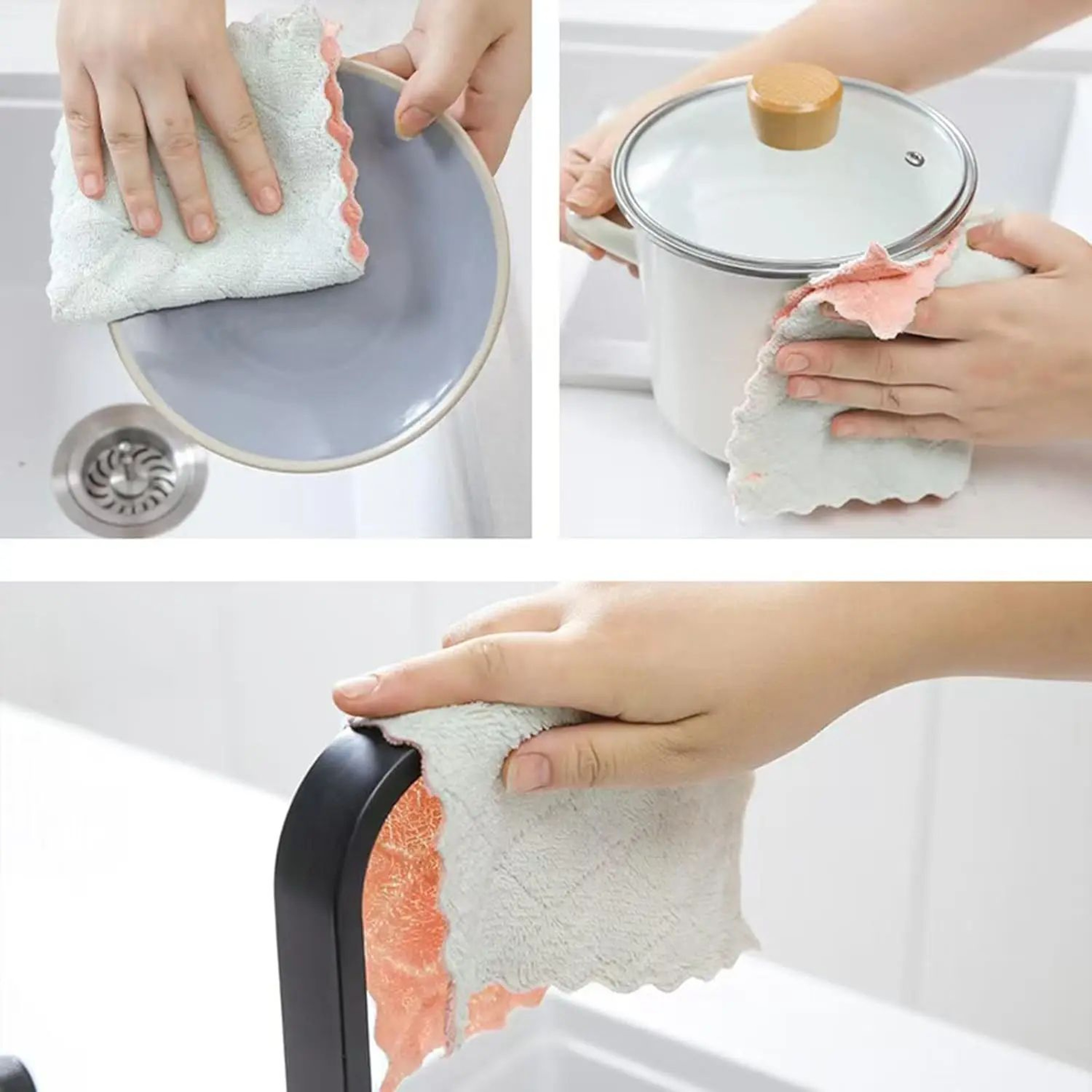 Super Absorbent Microfiber Kitchen Cleaning Cloth  DoubleLayer NonStick Oil Dish Towel For Househol 3