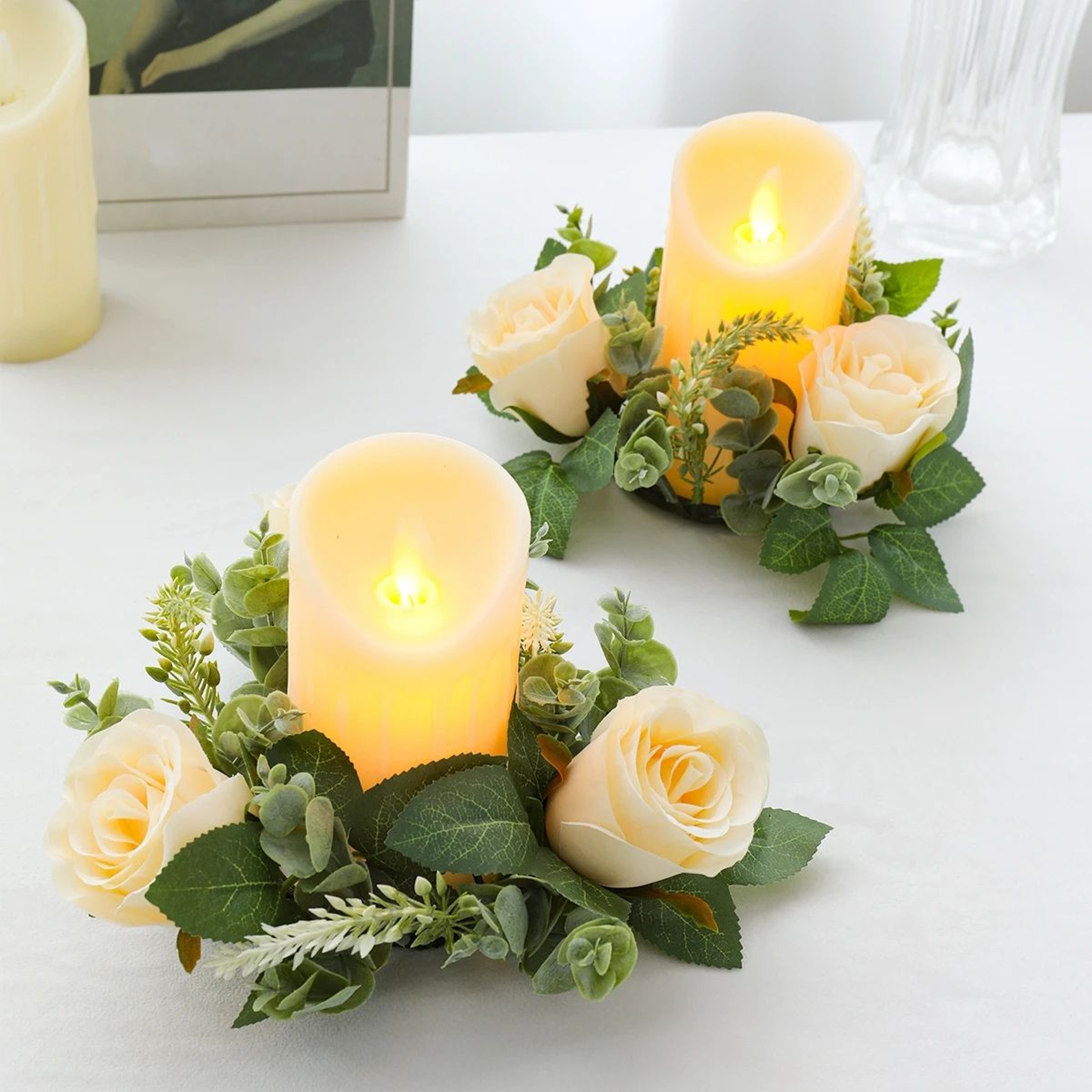 Artificial Rose Flower Candle Ring Wreath  Decorative Wedding Centerpiece For Parties Birthdays  Ho 0
