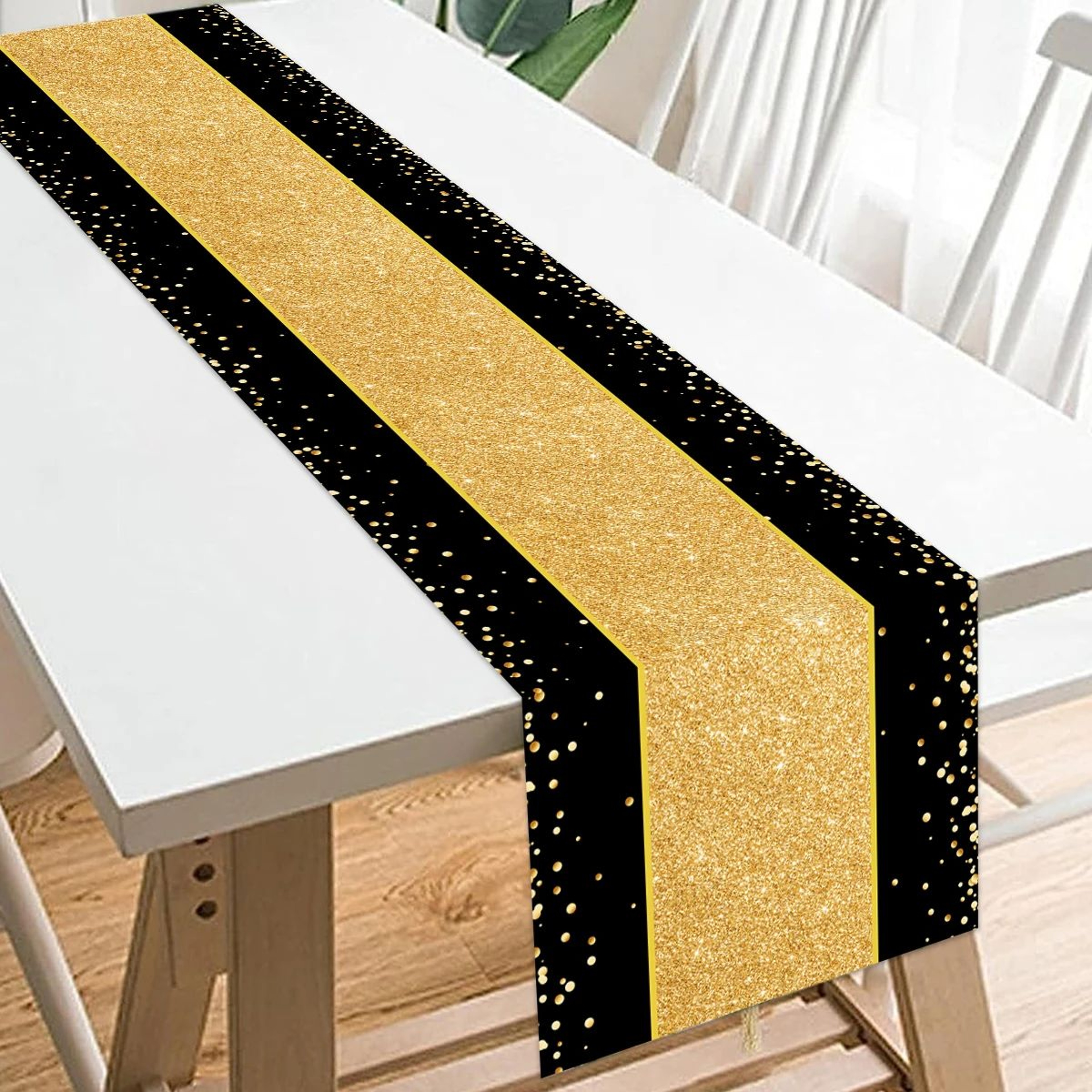 Black  Gold Birthday Table Runner  Polyester Party Table Decoration For Birthdays Anniversaries Gra 5