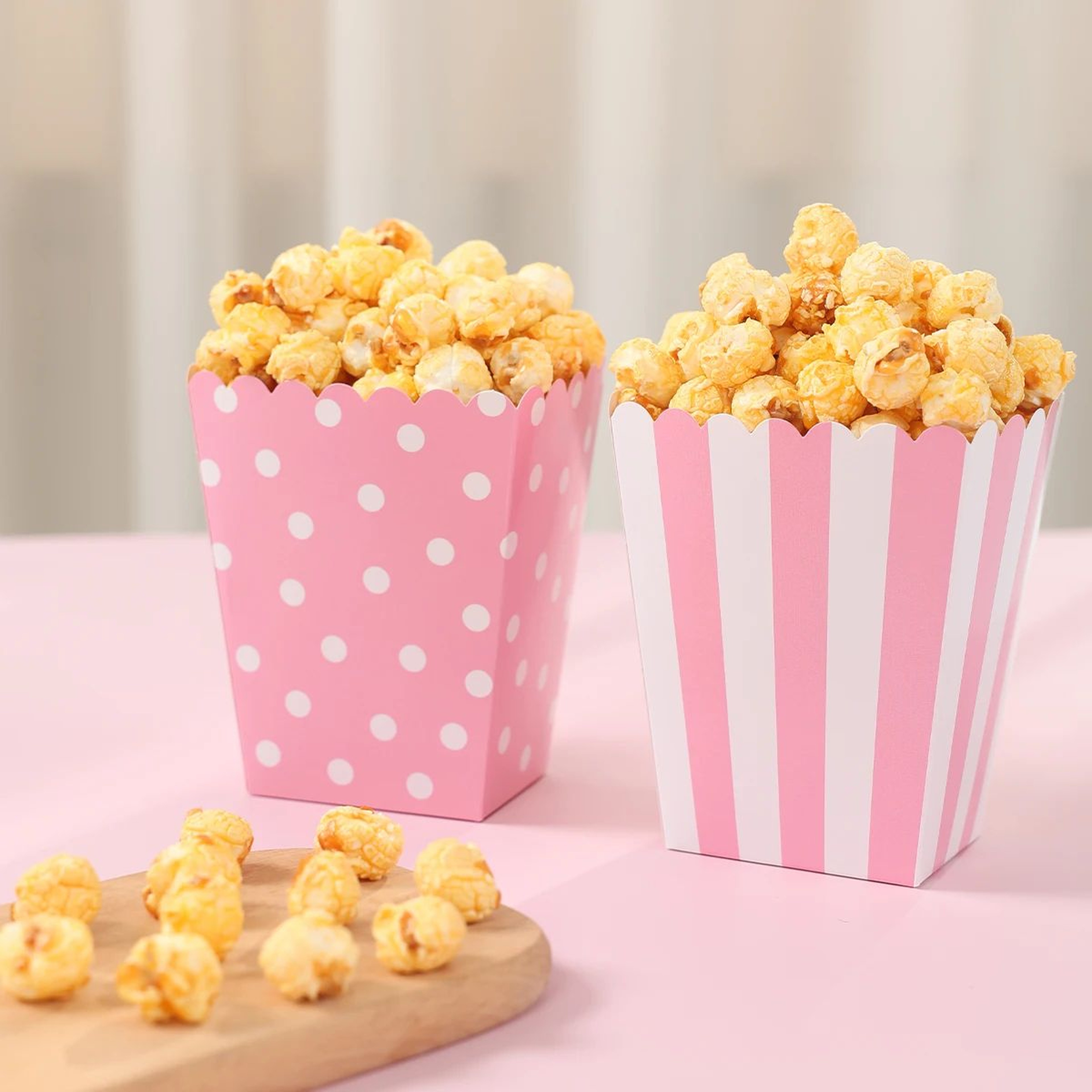10pcs Pink  White Striped Popcorn Boxes  Kraft Paper Candy Favor Treat Containers For Parties  Movi 0