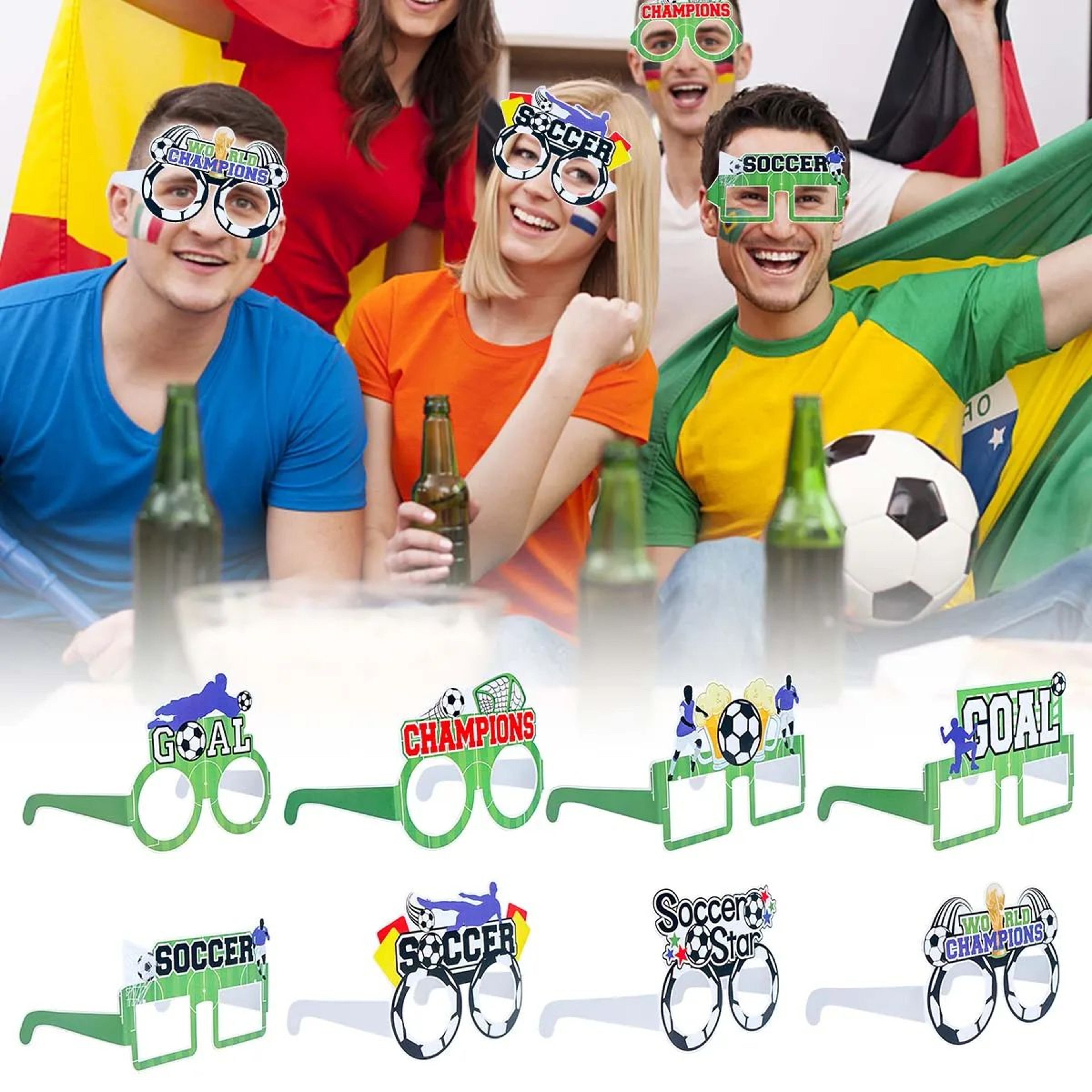 8pcs Football Party Paper Glasses  Soccer Birthday Photo Booth Props For Boys 1st Birthday  Baby Sh 0