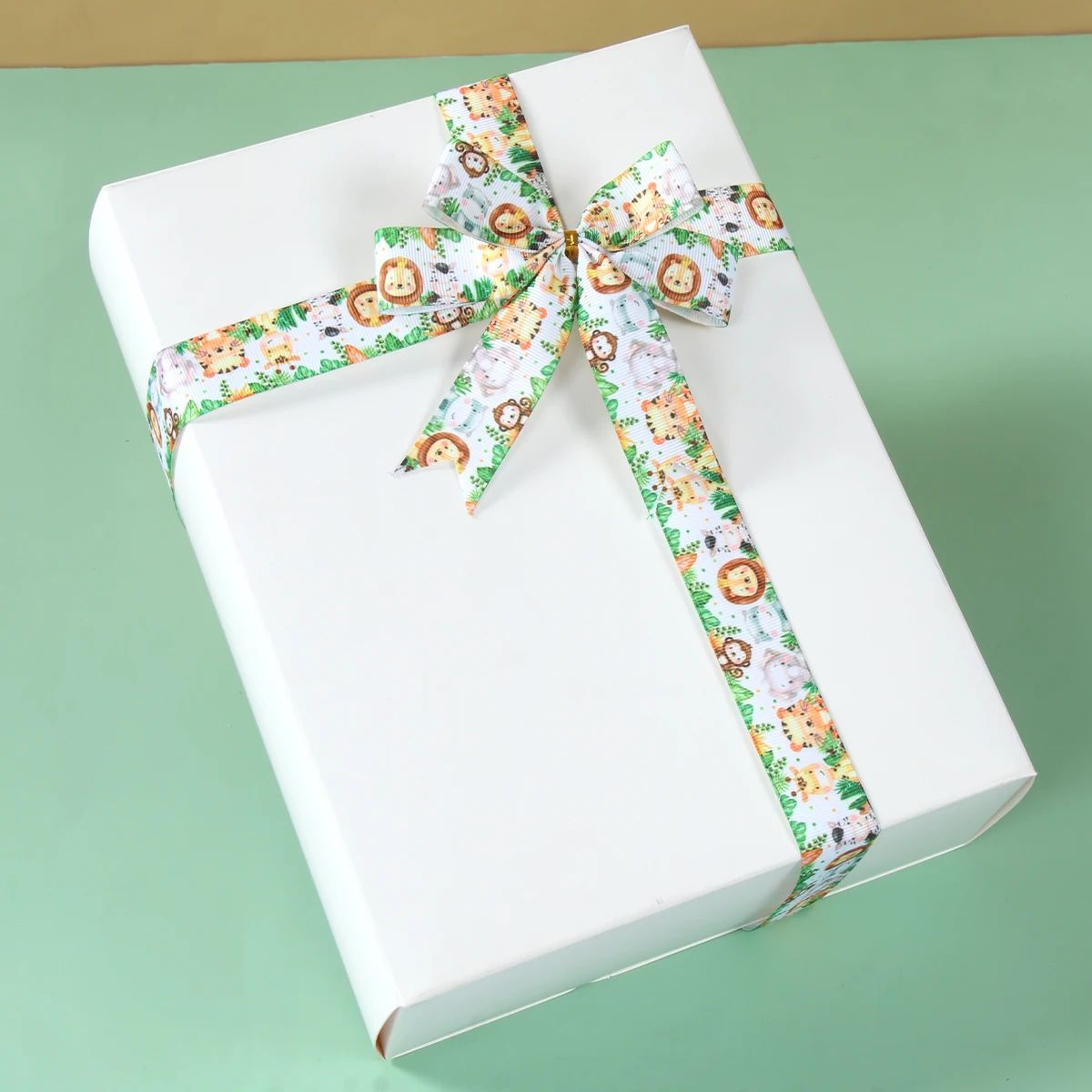 Woodland Animal Theme Wired Ribbon  Cute Forest Safari Print Silk Ribbon For Gift Wrapping Baby Sho 4