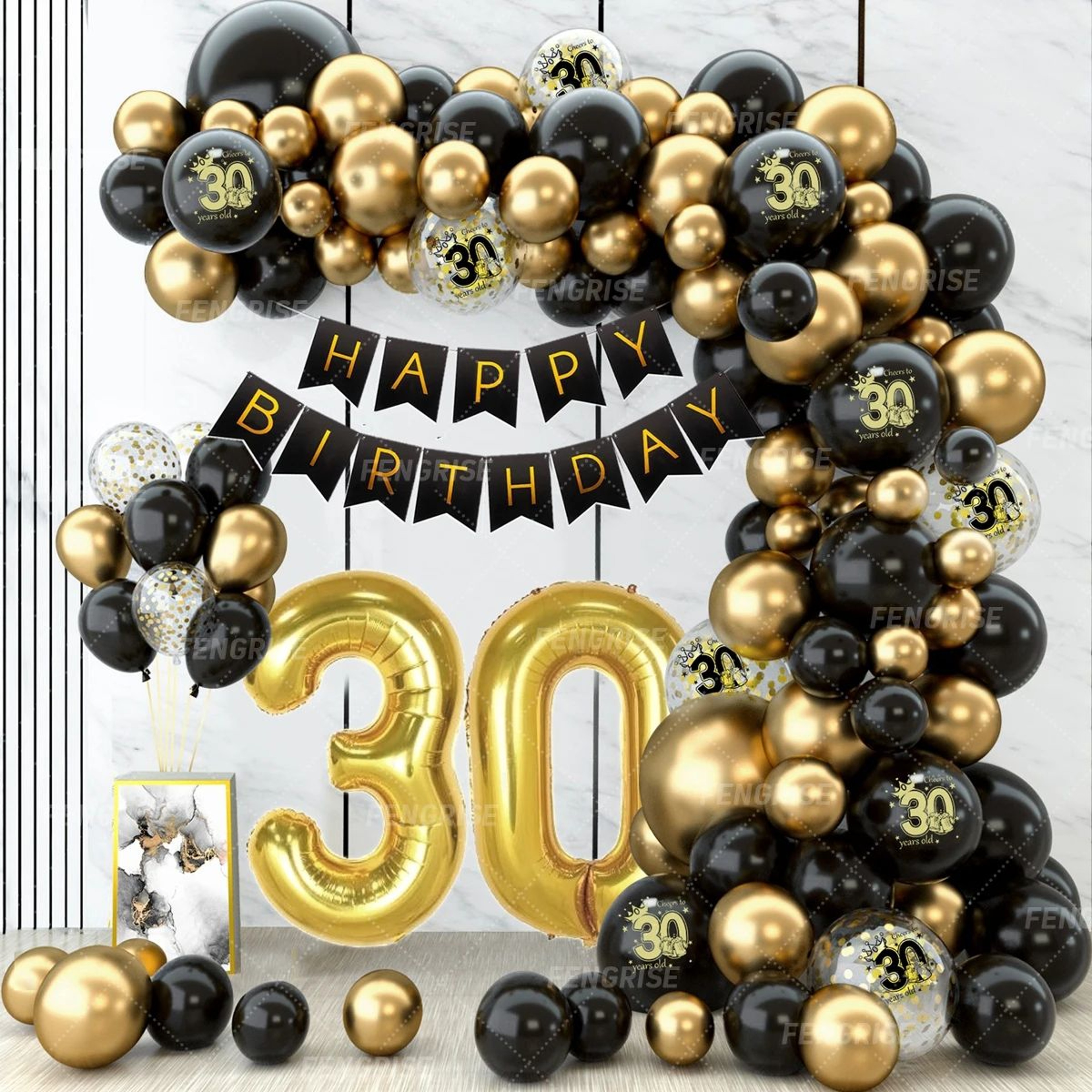 Black  Gold Balloon Garland Arch Kit  Happy Birthday Balloon With Confetti Latex Balloons For 18th  2