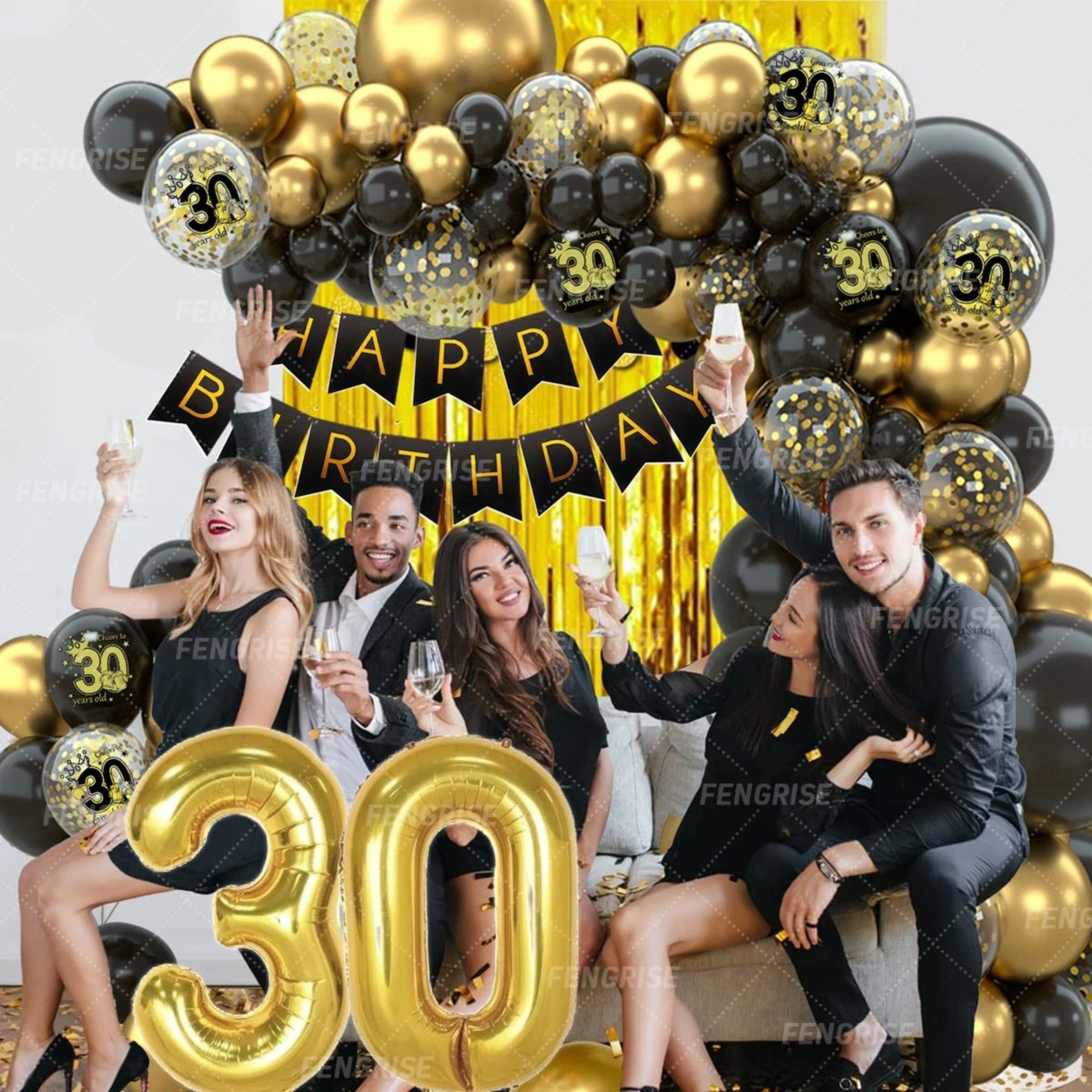 Black  Gold Balloon Garland Arch Kit  Happy Birthday Balloon With Confetti Latex Balloons For 18th  5