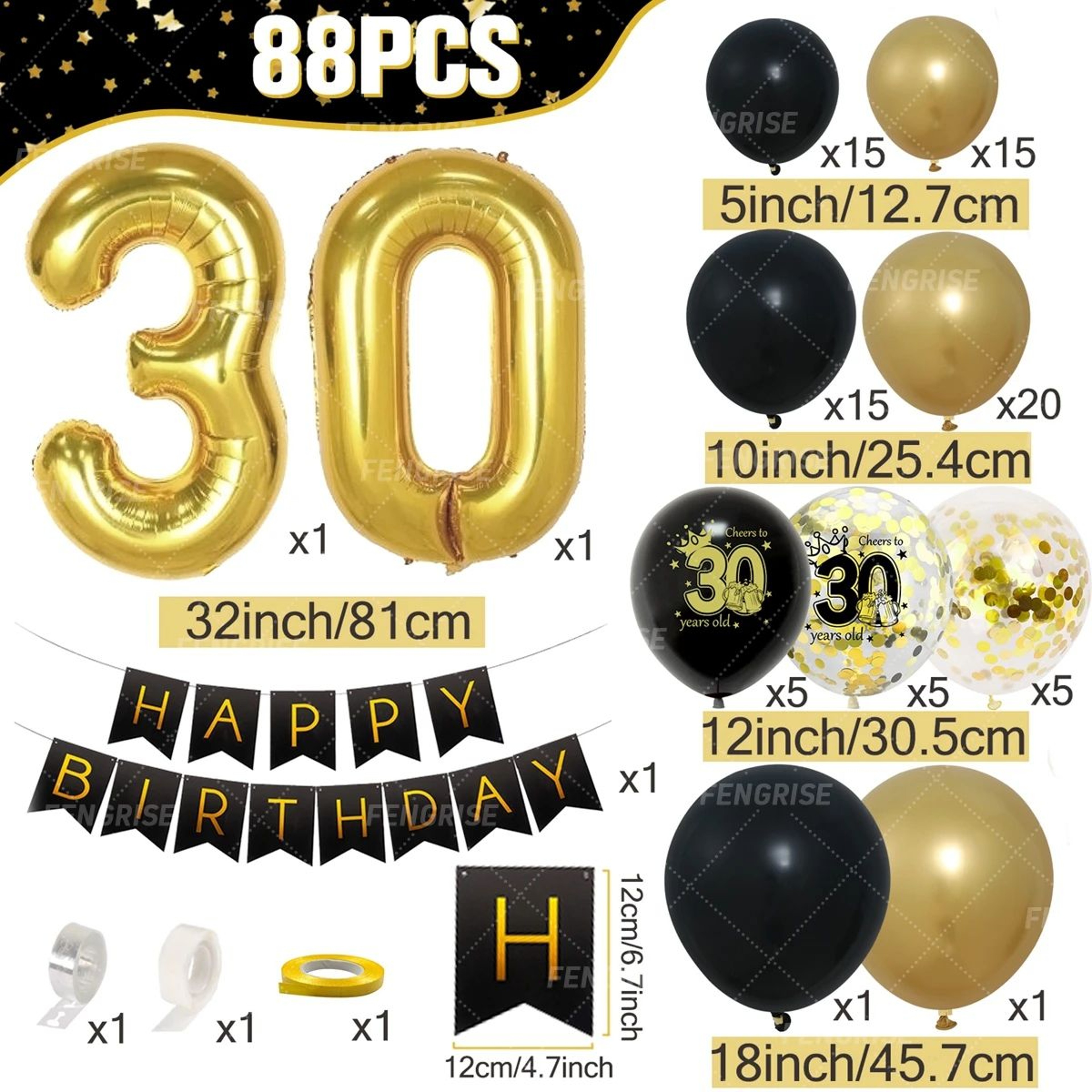 Black  Gold Balloon Garland Arch Kit  Happy Birthday Balloon With Confetti Latex Balloons For 18th  6