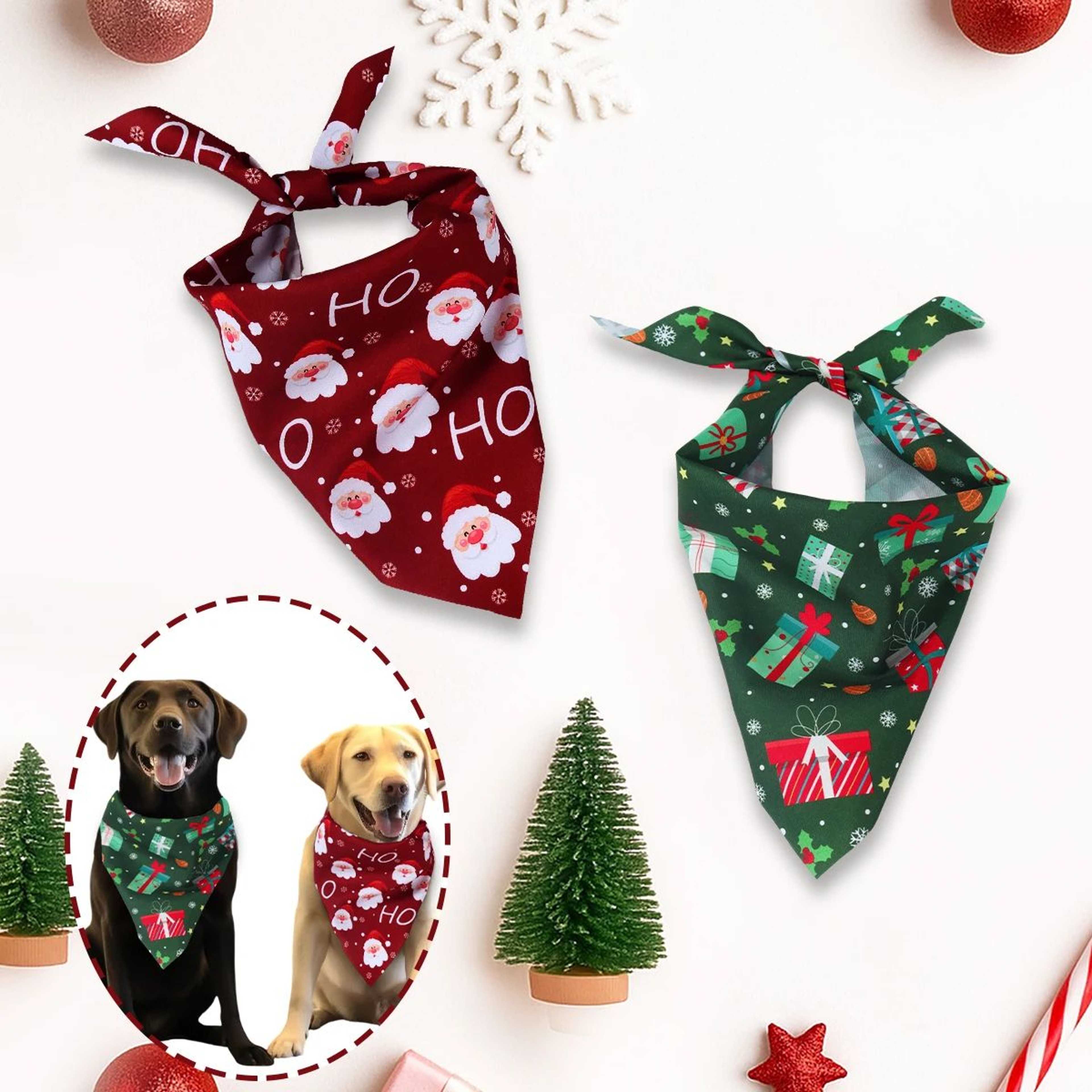 2 Pcs Christmas Dog Bandanas  Santa  Christmas Tree Holiday Pet Scarf Triangle Bibs For Small Mediu 3