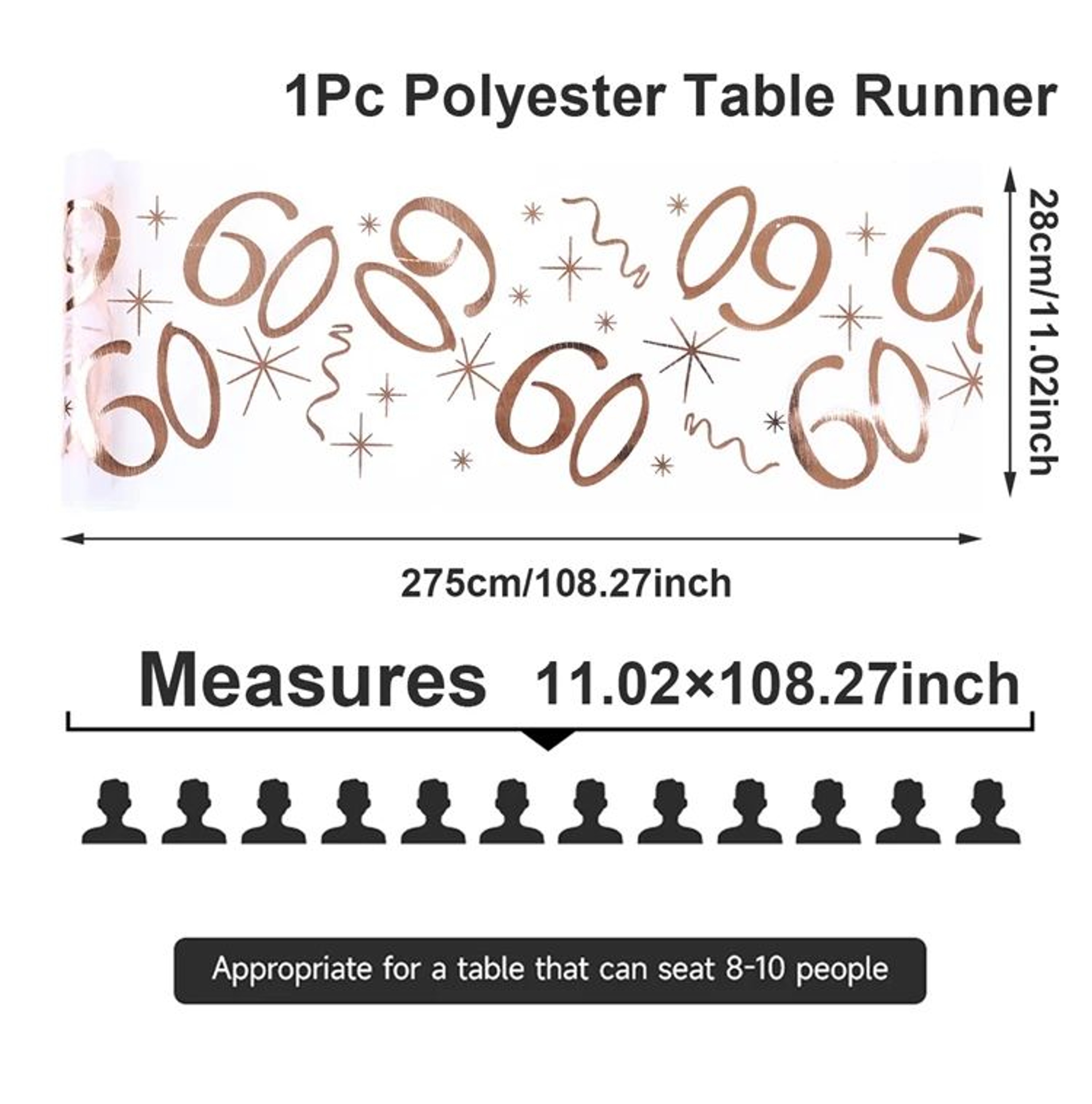 Rose Gold Birthday Table Runner  Elegant Party Table Decoration For 18th 30th 50th 60th  70th Birth 6