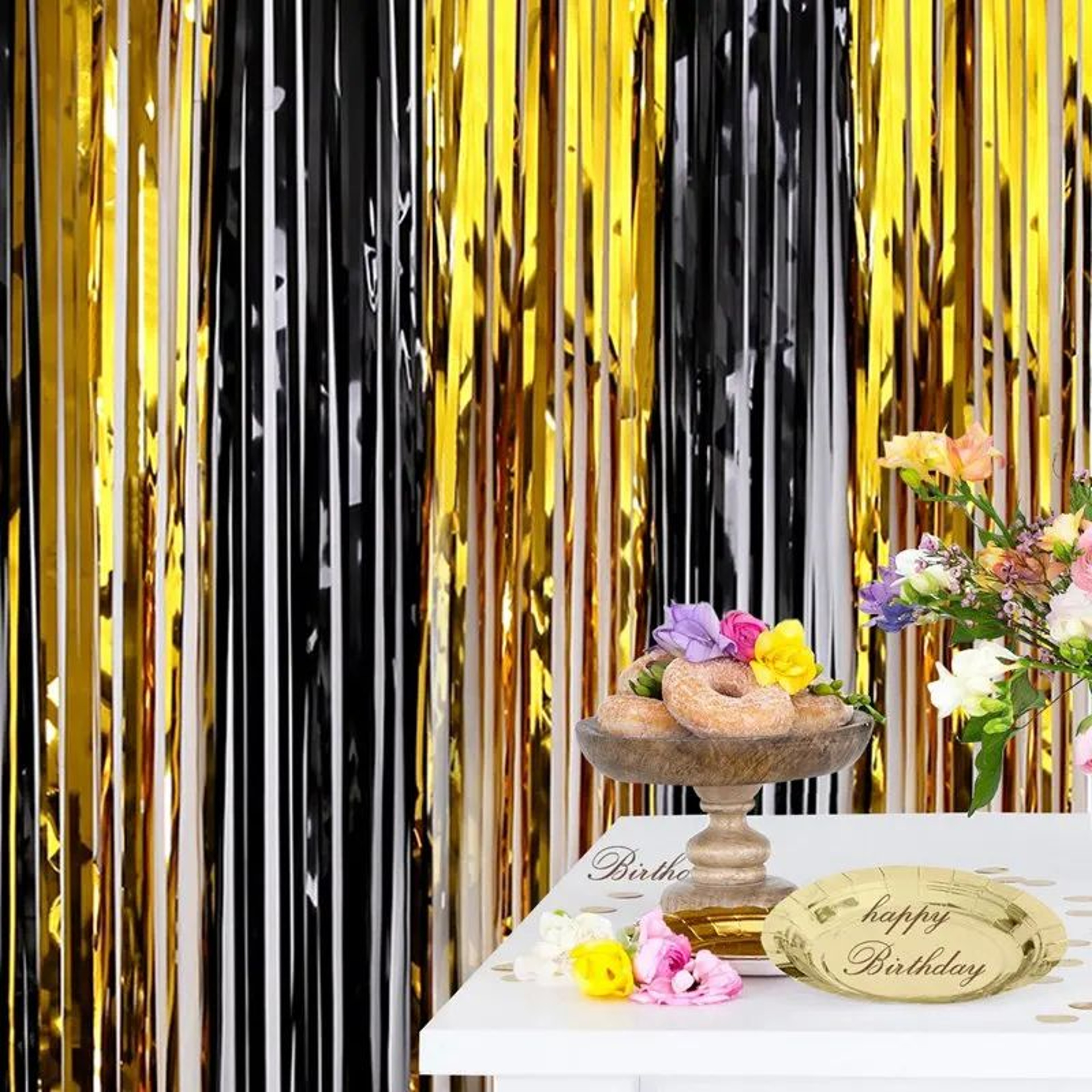 Black  Gold Tinsel Fringe Foil Curtain Backdrop  Glitter Party Background Decoration For Birthdays  2