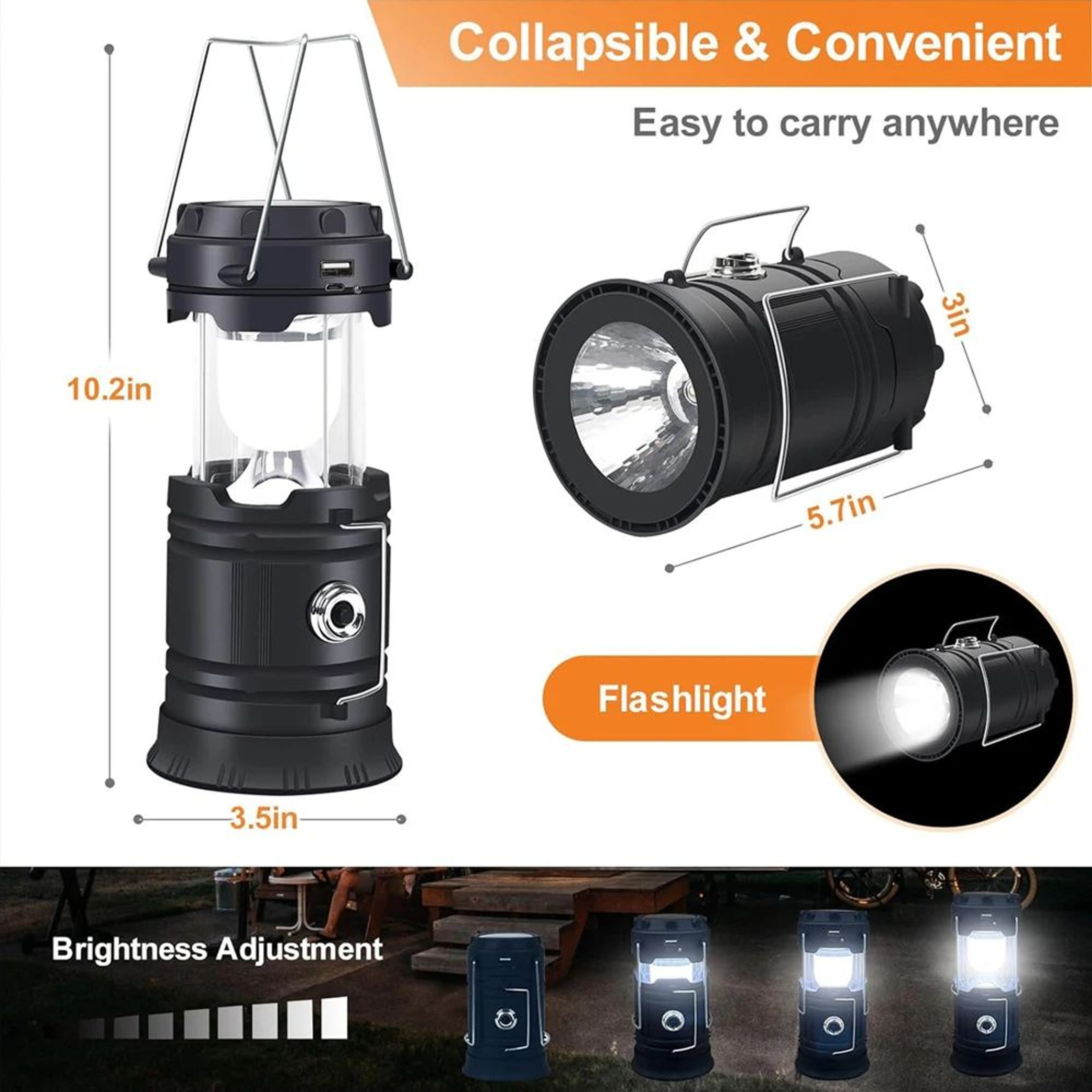 Solar USB Rechargeable LED Camping Lantern  Flashlight  Collapsible Emergency Hanging Light For Out 4