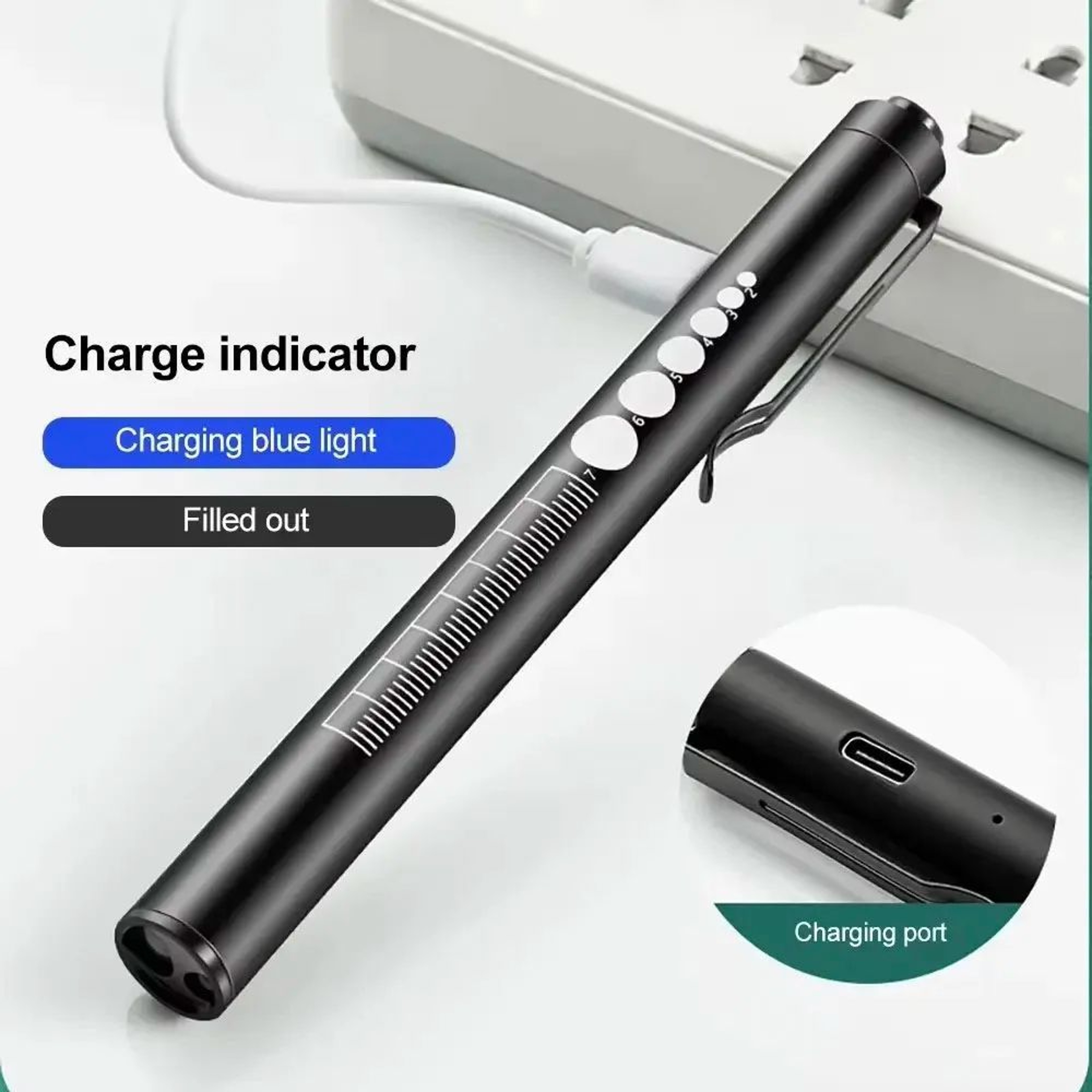 USB Rechargeable LED Pen Light  3W Stainless Steel Nursing Flashlight With Pocket Clip For Medical  2