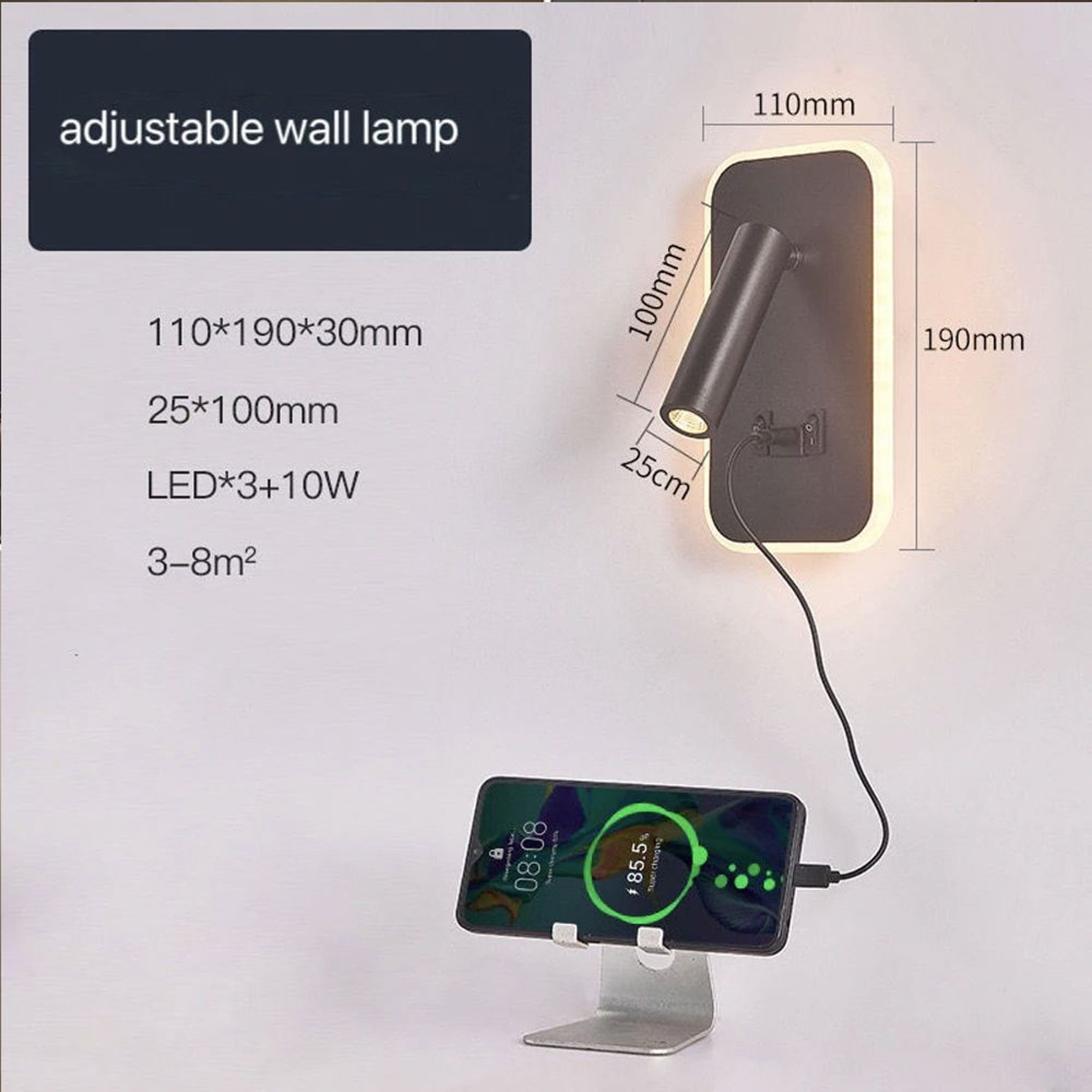 Modern LED Rotating Wall Lamp With USB Charging  13W Adjustable Reading Light For Bedroom Living Ro 4