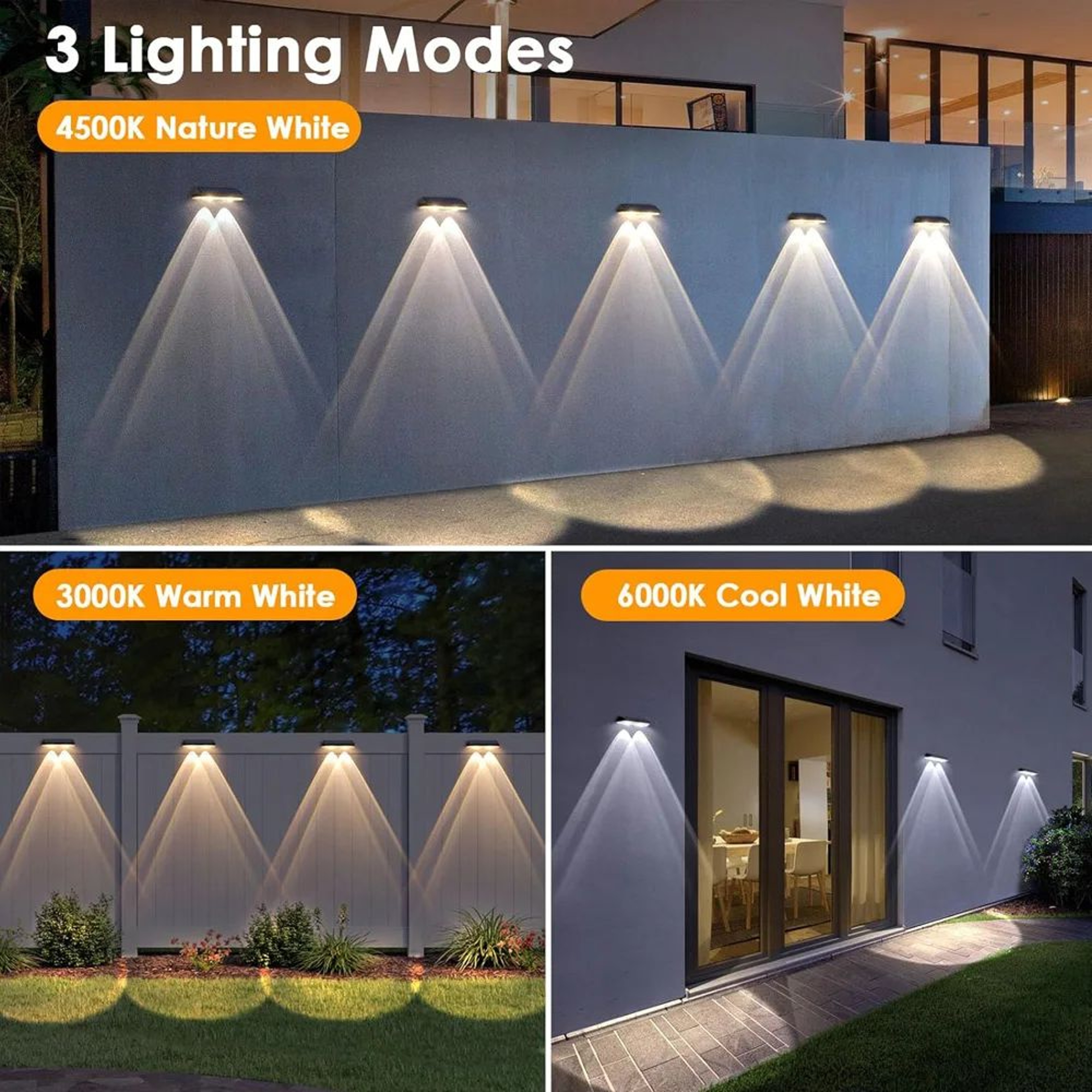 Solar LED Fence  Deck Lights  IP65 Waterproof Outdoor Path Stair  Wall Lights With 3 Color Temperat