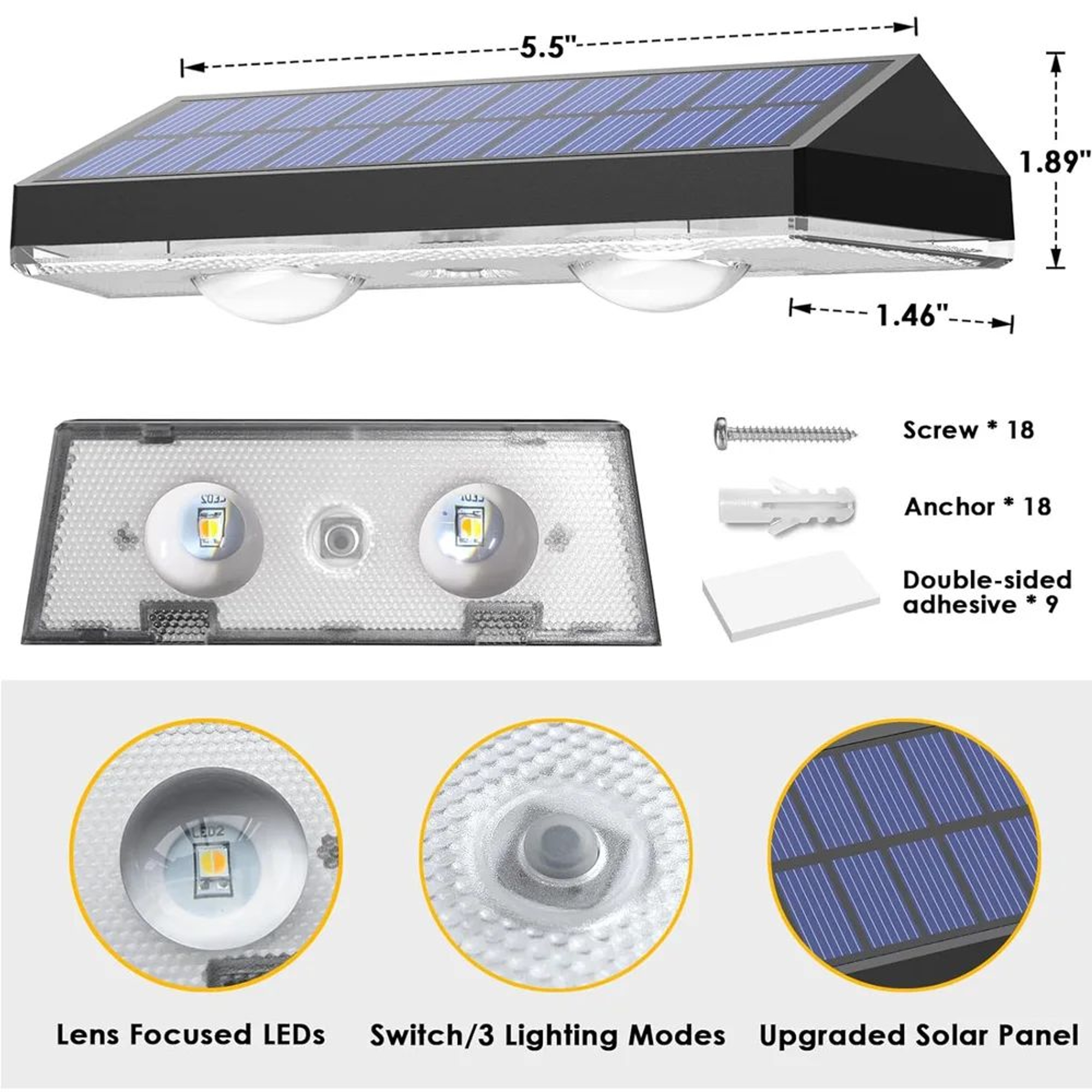 Solar LED Fence  Deck Lights  IP65 Waterproof Outdoor Path Stair  Wall Lights With 3 Color Temperat