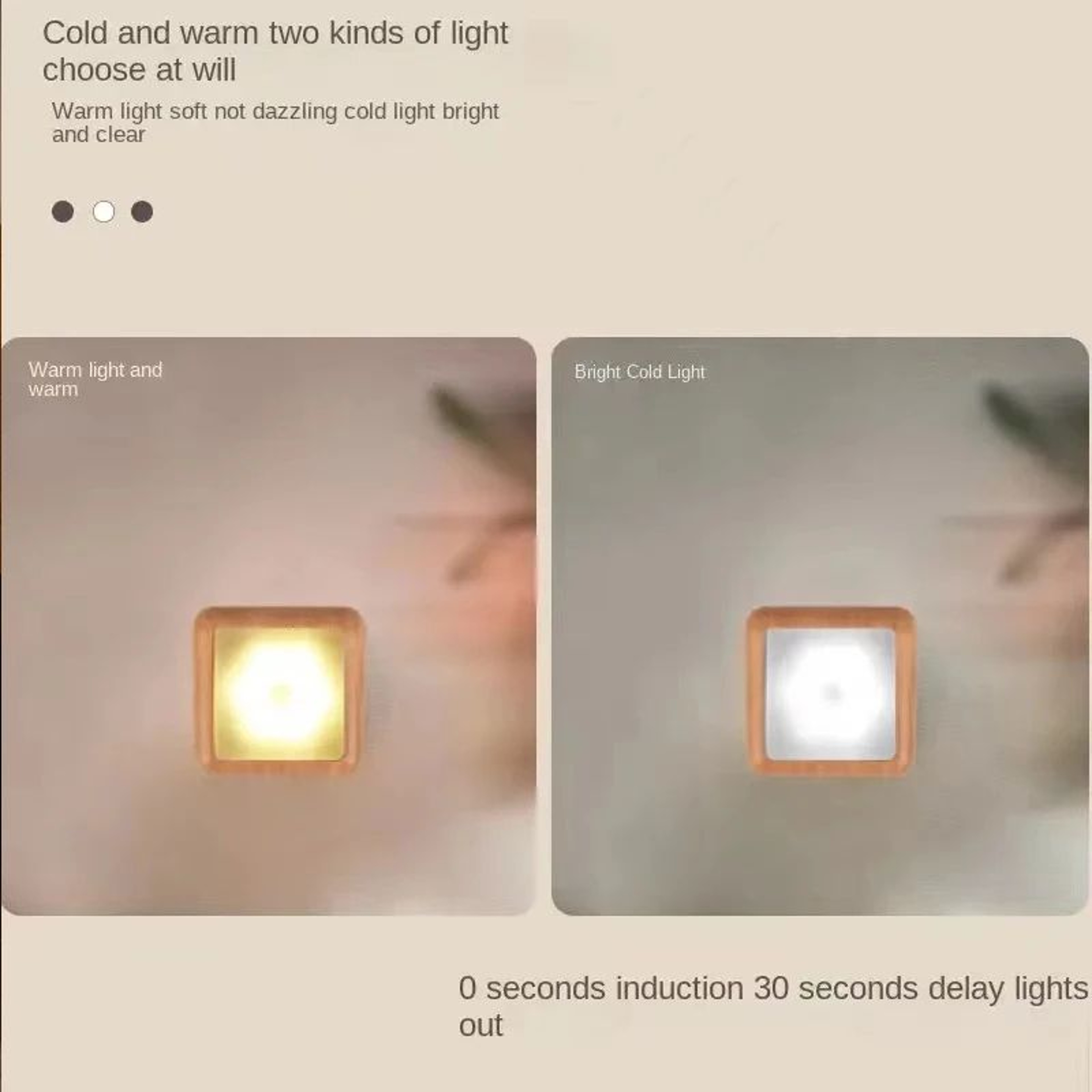 Wood Grain Motion Sensor LED Night Light  Wireless Battery Powered Smart Closet Cabinet Light For S 2