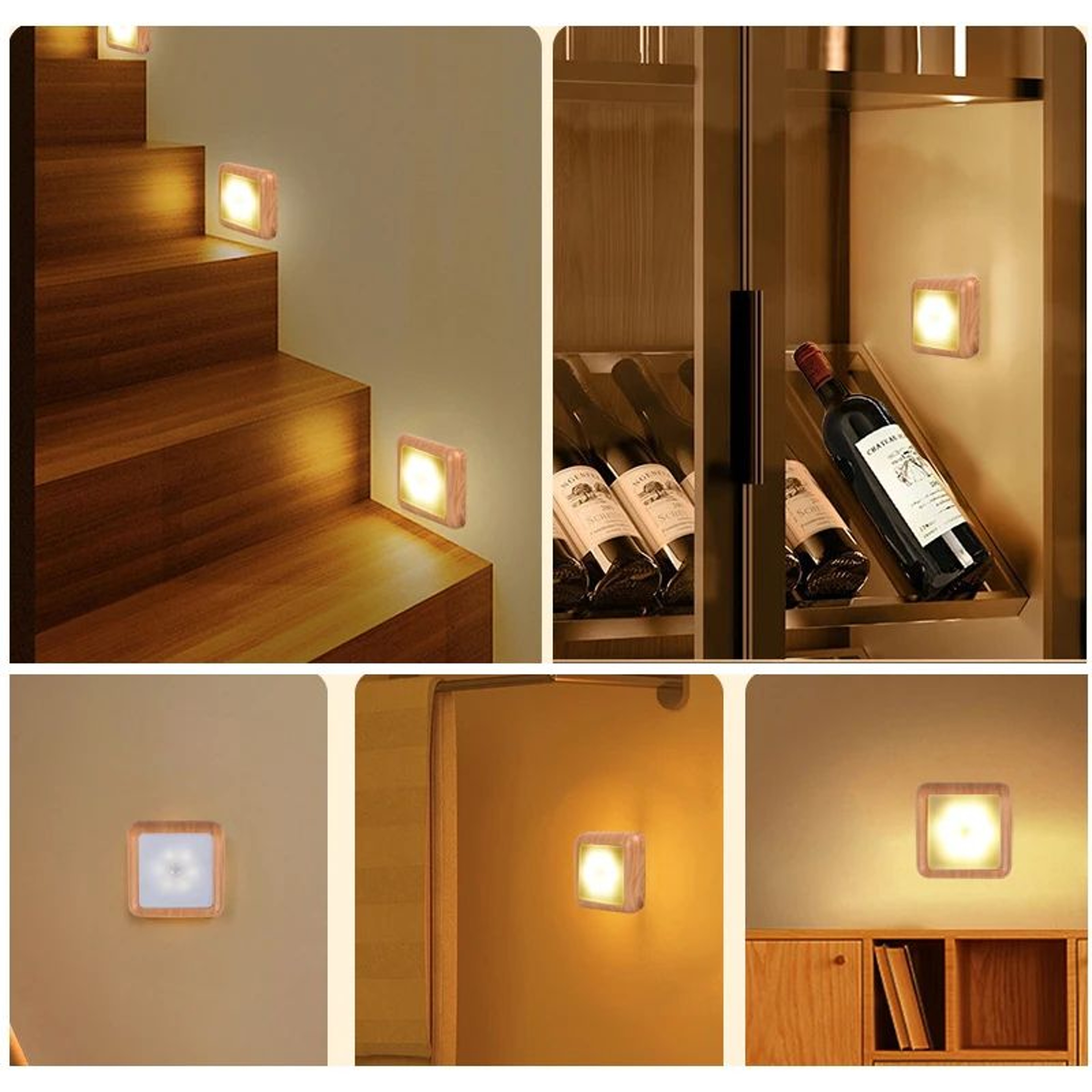 Wood Grain Motion Sensor LED Night Light  Wireless Battery Powered Smart Closet Cabinet Light For S 3