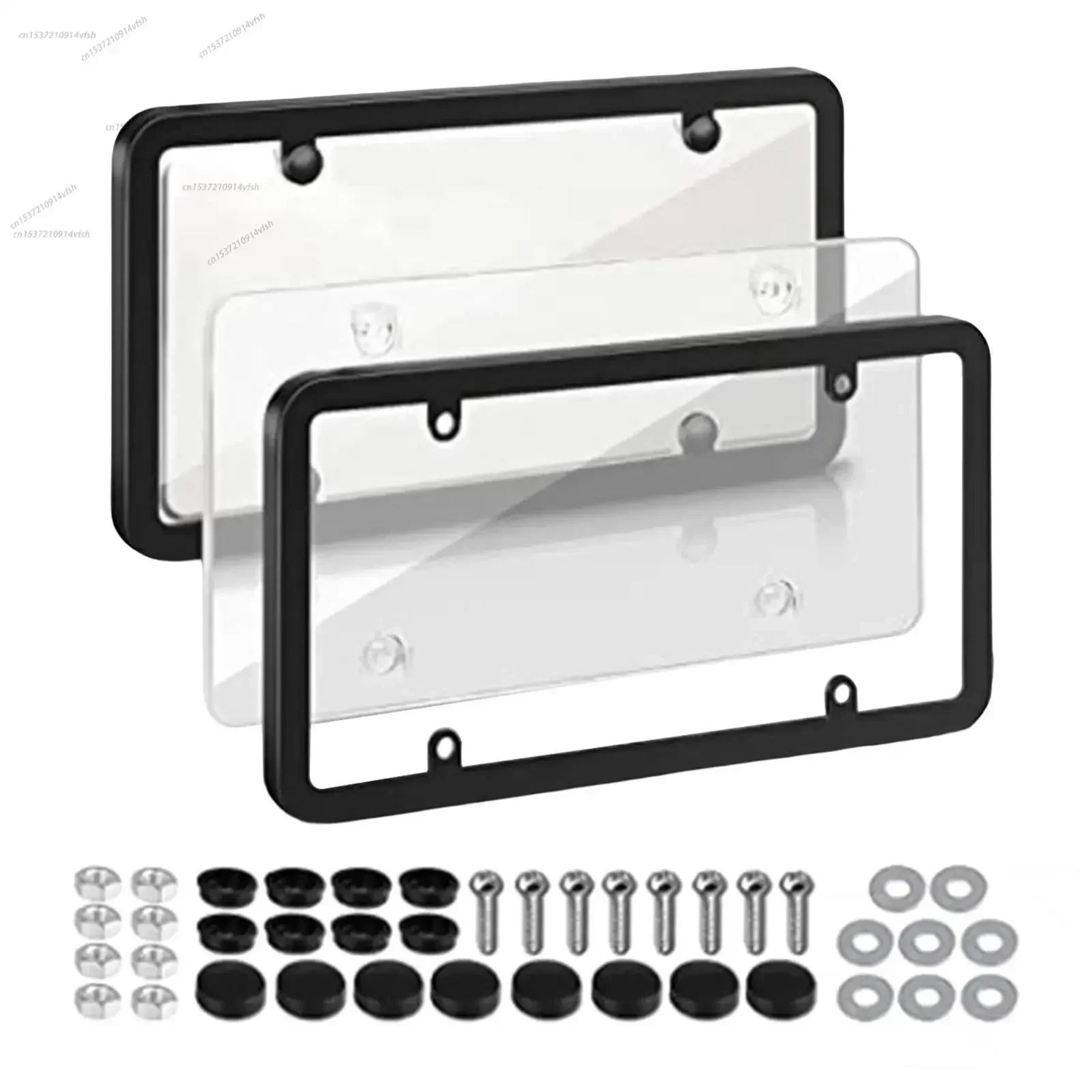 Universal US License Plate Frame Set  Durable Plastic Plate Holder With Covers  Mounting Hardware 3