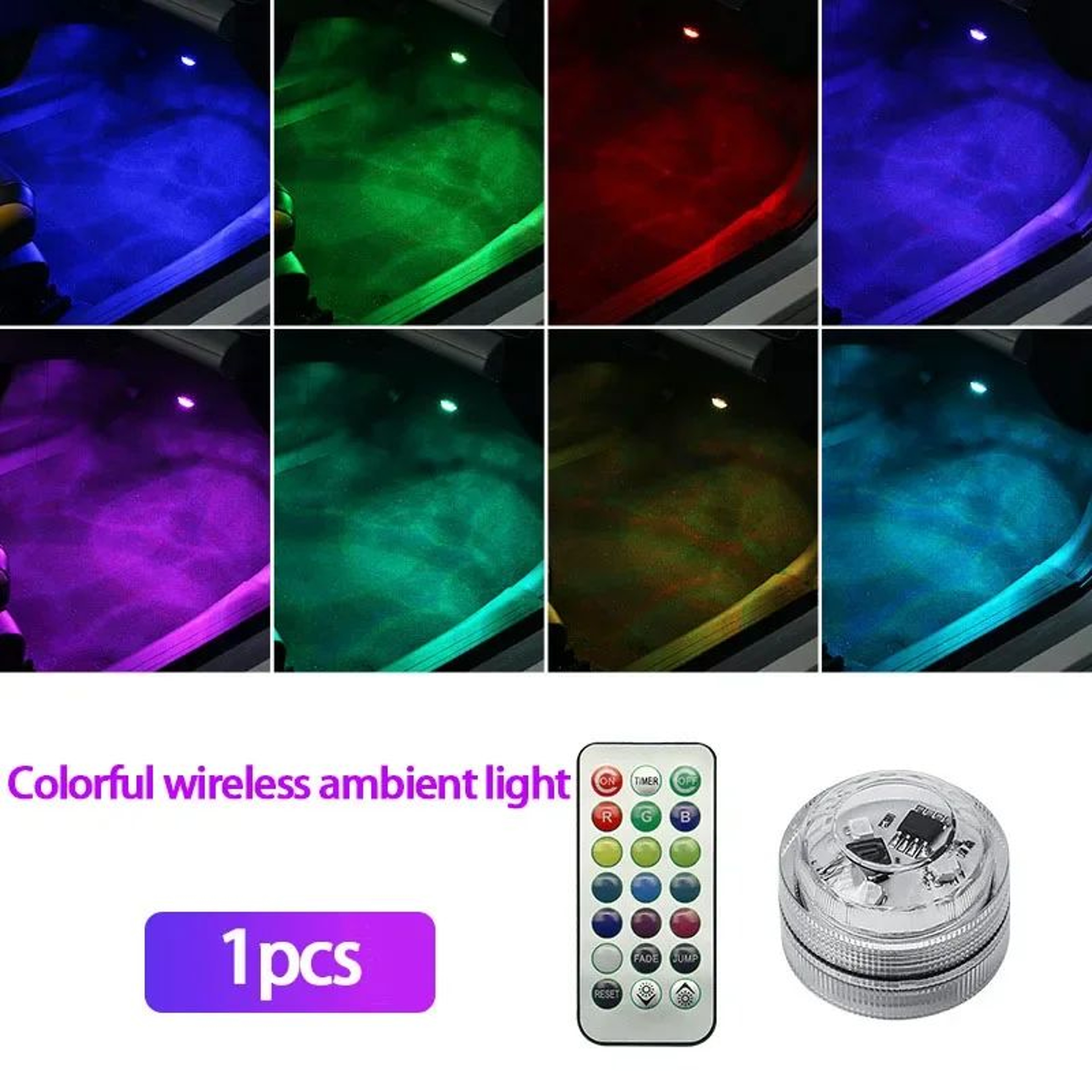 Wireless RGB LED Car Interior Ambient Light  Remote Control Adhesive Waterproof Roof Footwell  Dash 8