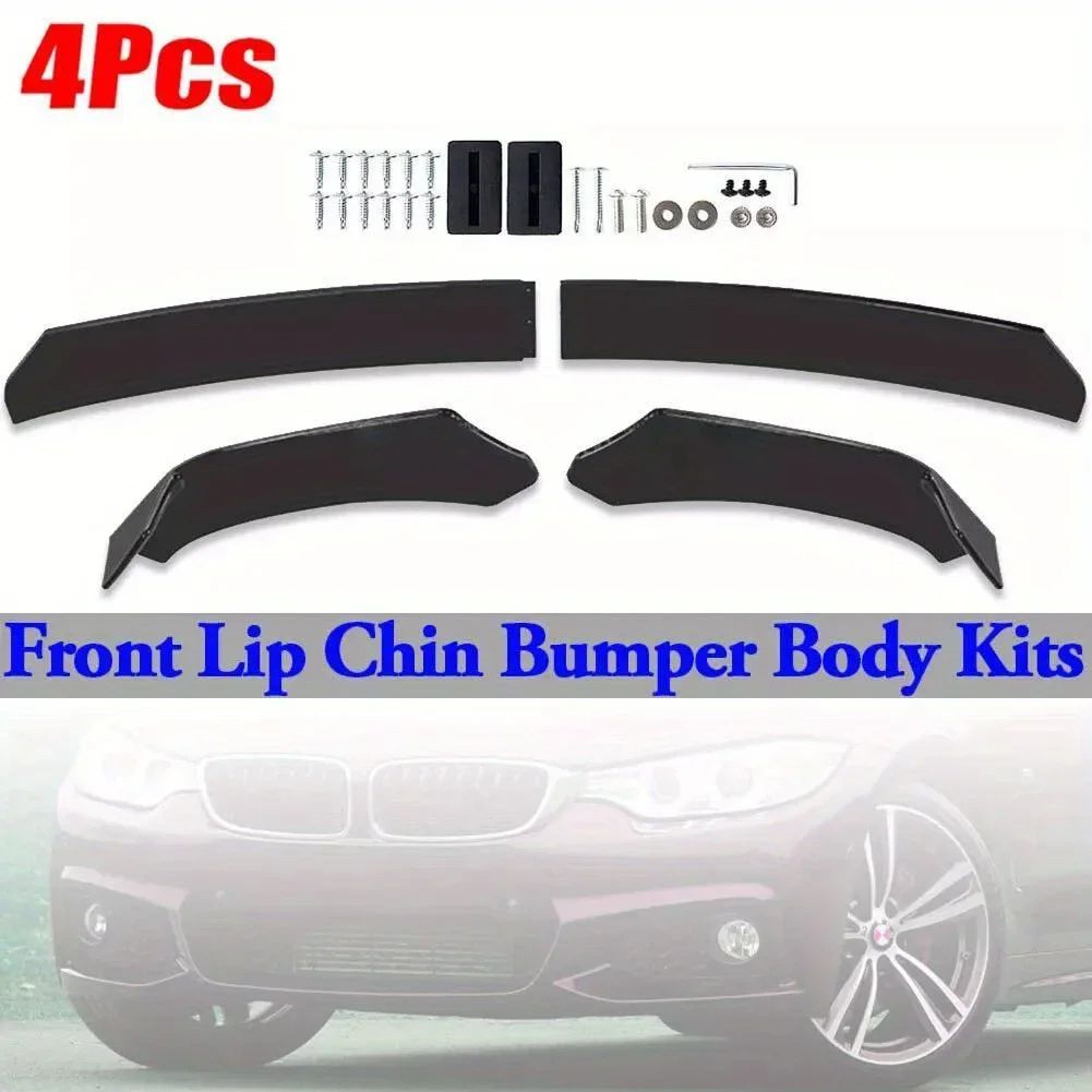 Universal Front Bumper Lip Spoiler Kit Car Front Splitter Diffuser AntiCollision Body Kit For Sedan 4