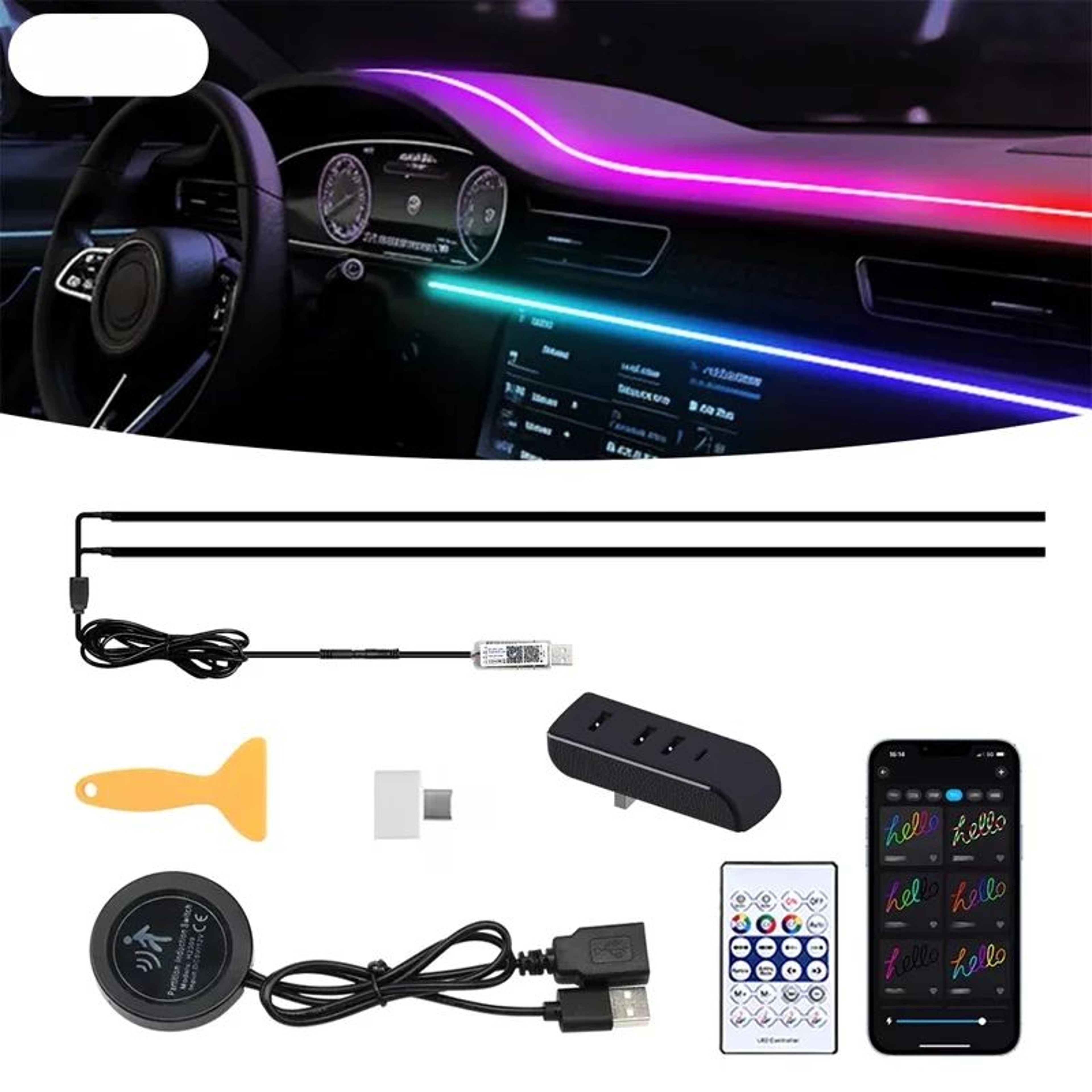 Tesla Ambient Light Kit With USB Hub  Auto ShutOff Module  RGB APPControlled Dashboard LED Interior