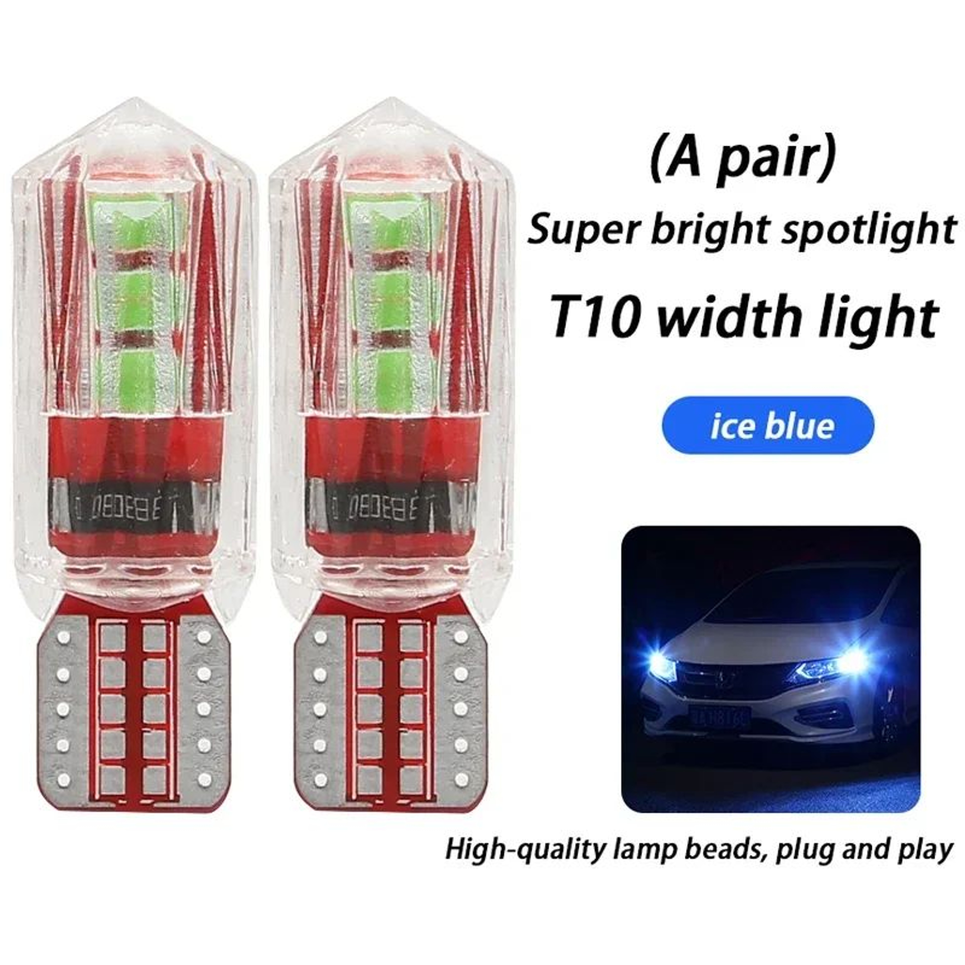 T10 Ice Blue LED Car Bulb  Super Bright 12V PlugandPlay Interior License Plate Reading  Clearance L 13