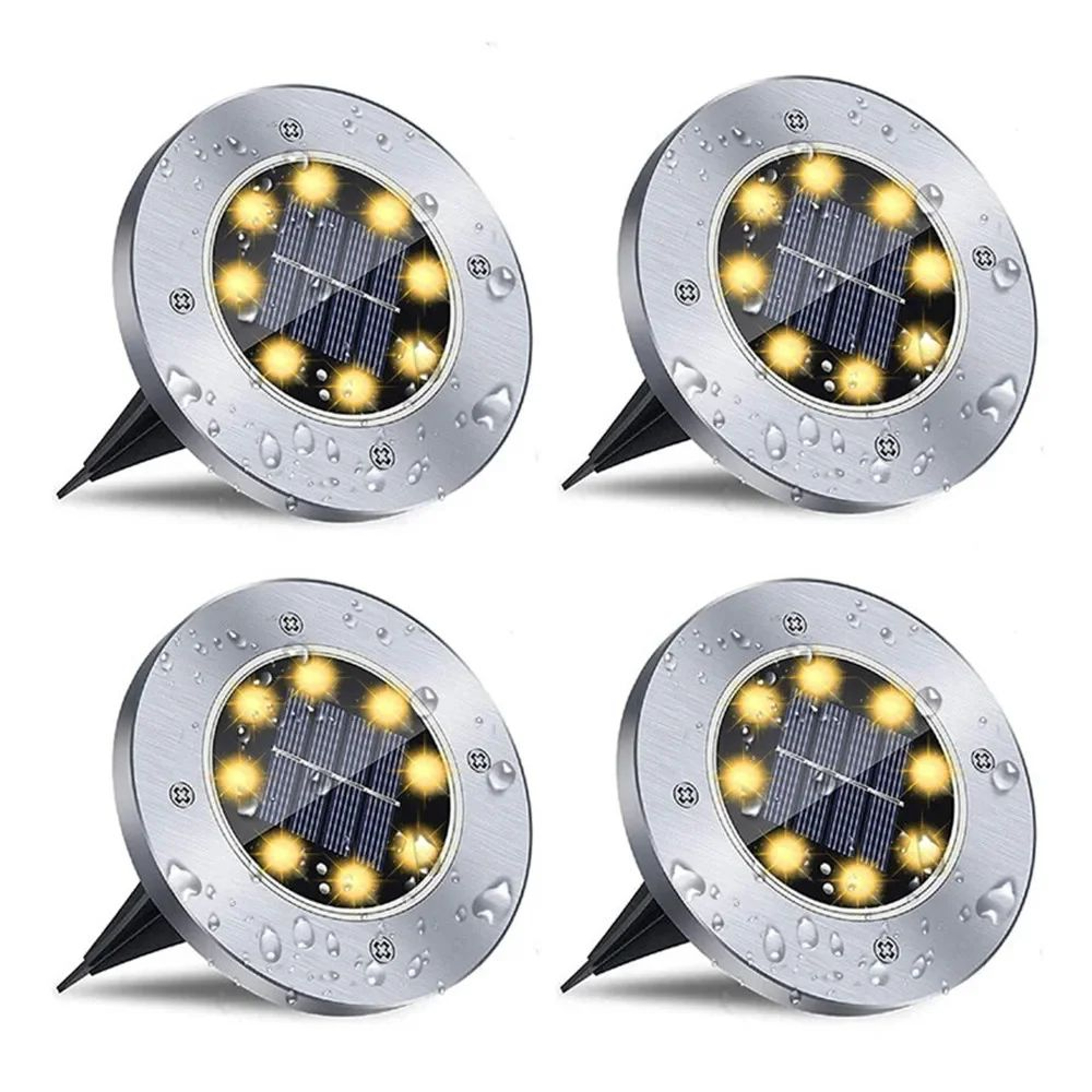 4 Pcs 8 LED Solar Disk Ground Lights  Waterproof Outdoor Buried Landscape Pathway Deck  Garden Spot