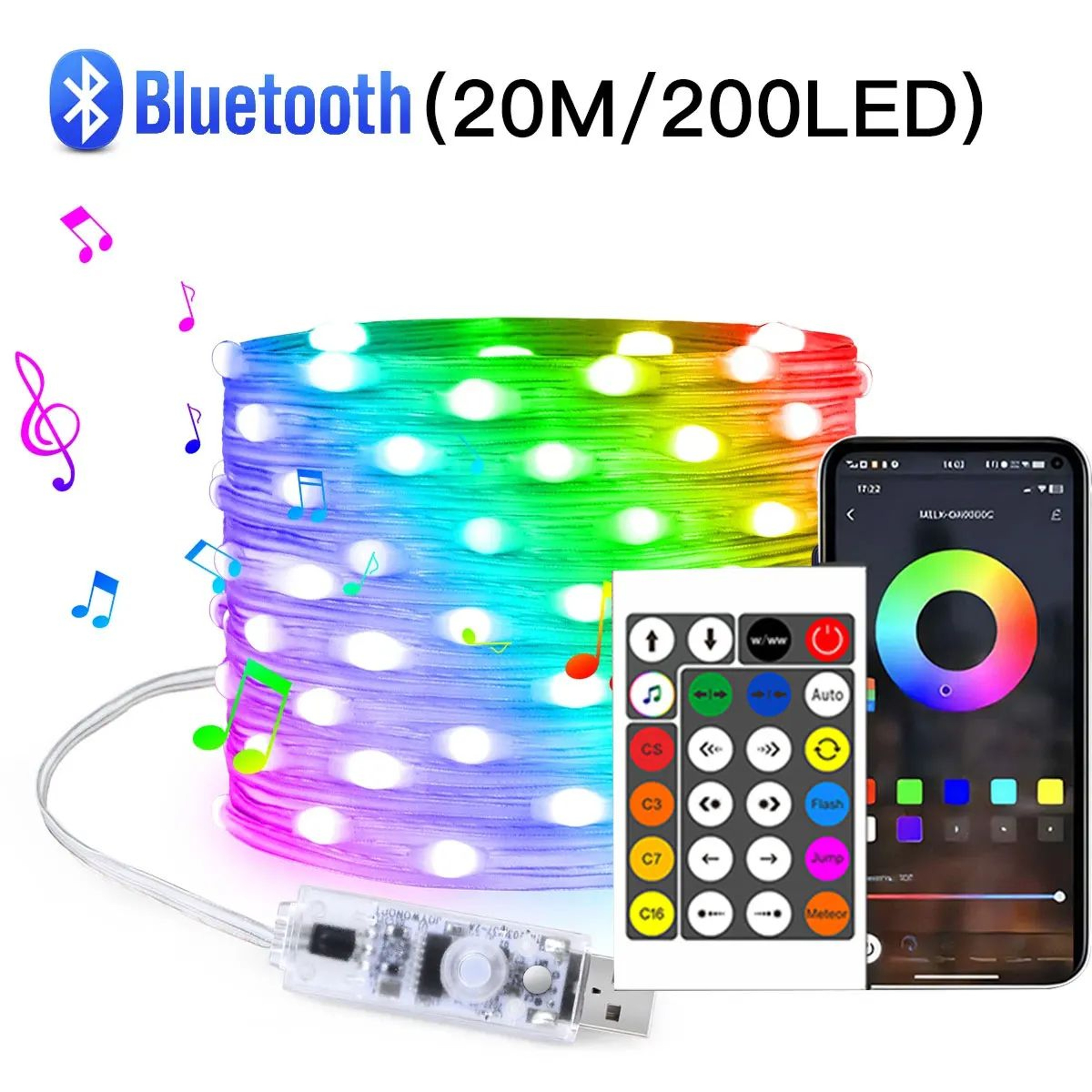 RGBIC Dream Color USB LED String Lights  Bluetooth App Control Music Sync Fairy Lights For Parties  8