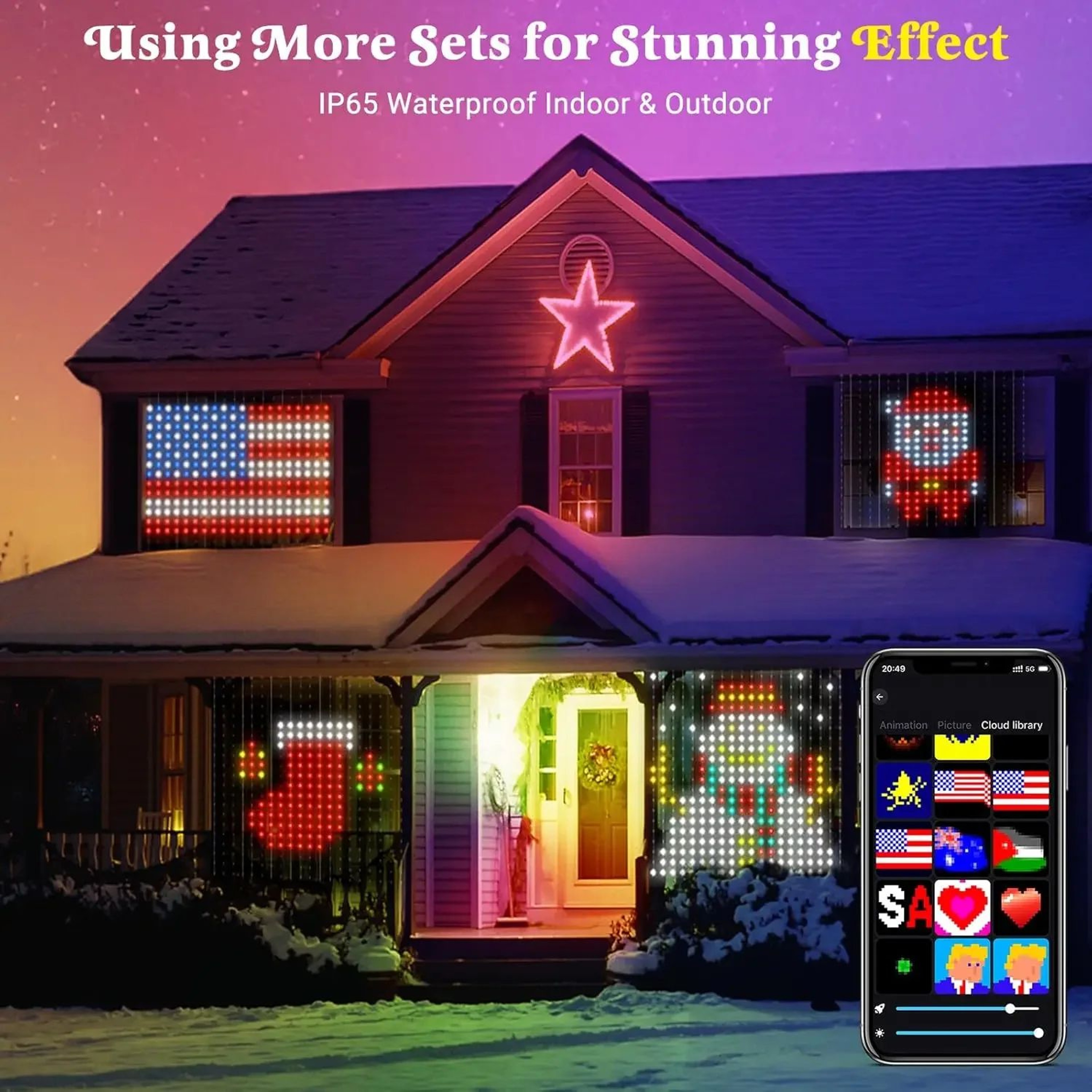 Smart LED Curtain Lights  APP Control RGB Dimmable Music Sync DIY Pattern Fairy Lights With Remote  3