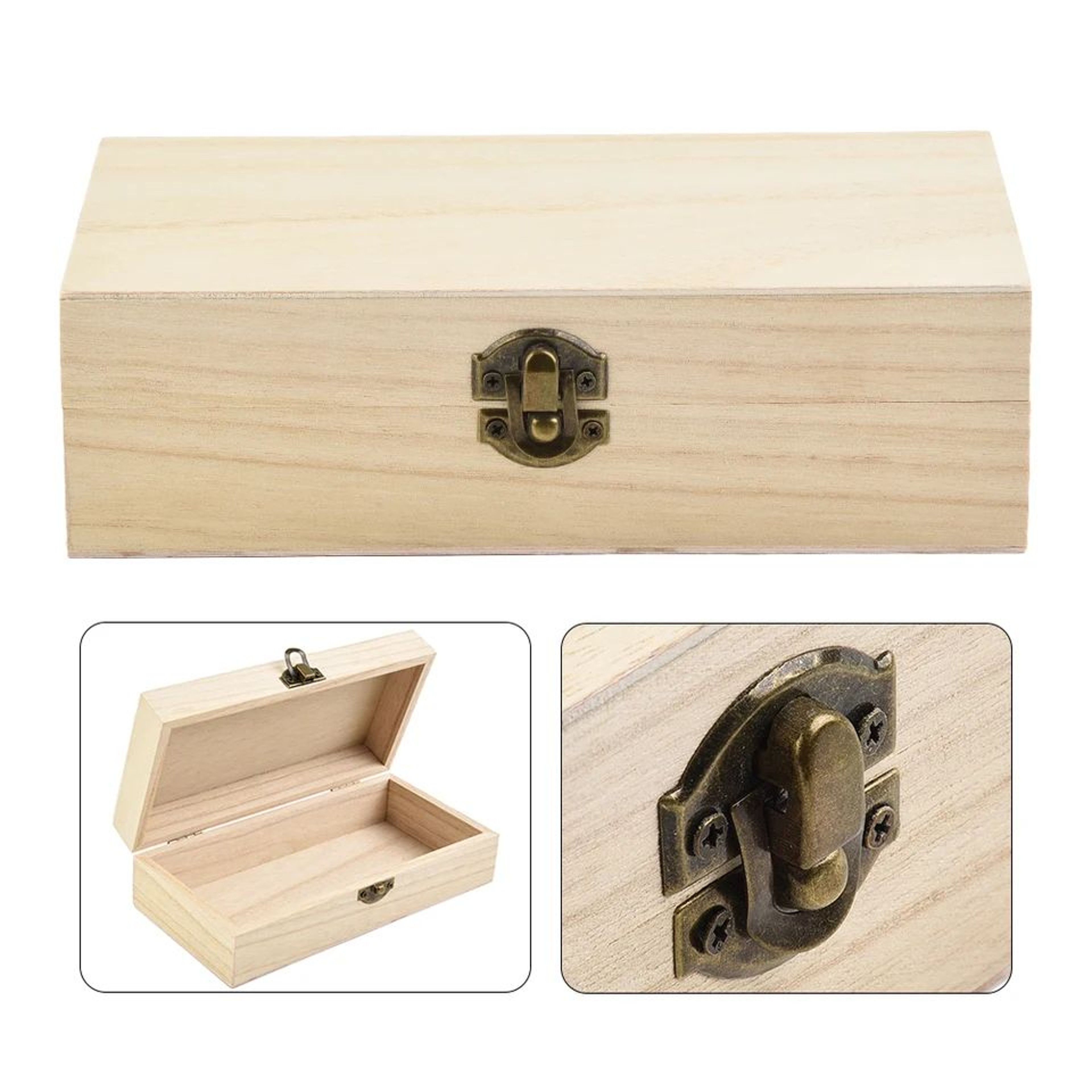 Wooden Storage Box With Vintage Metal Latch  Retro Jewelry Box Desktop Organizer Keepsake Gift Box  3