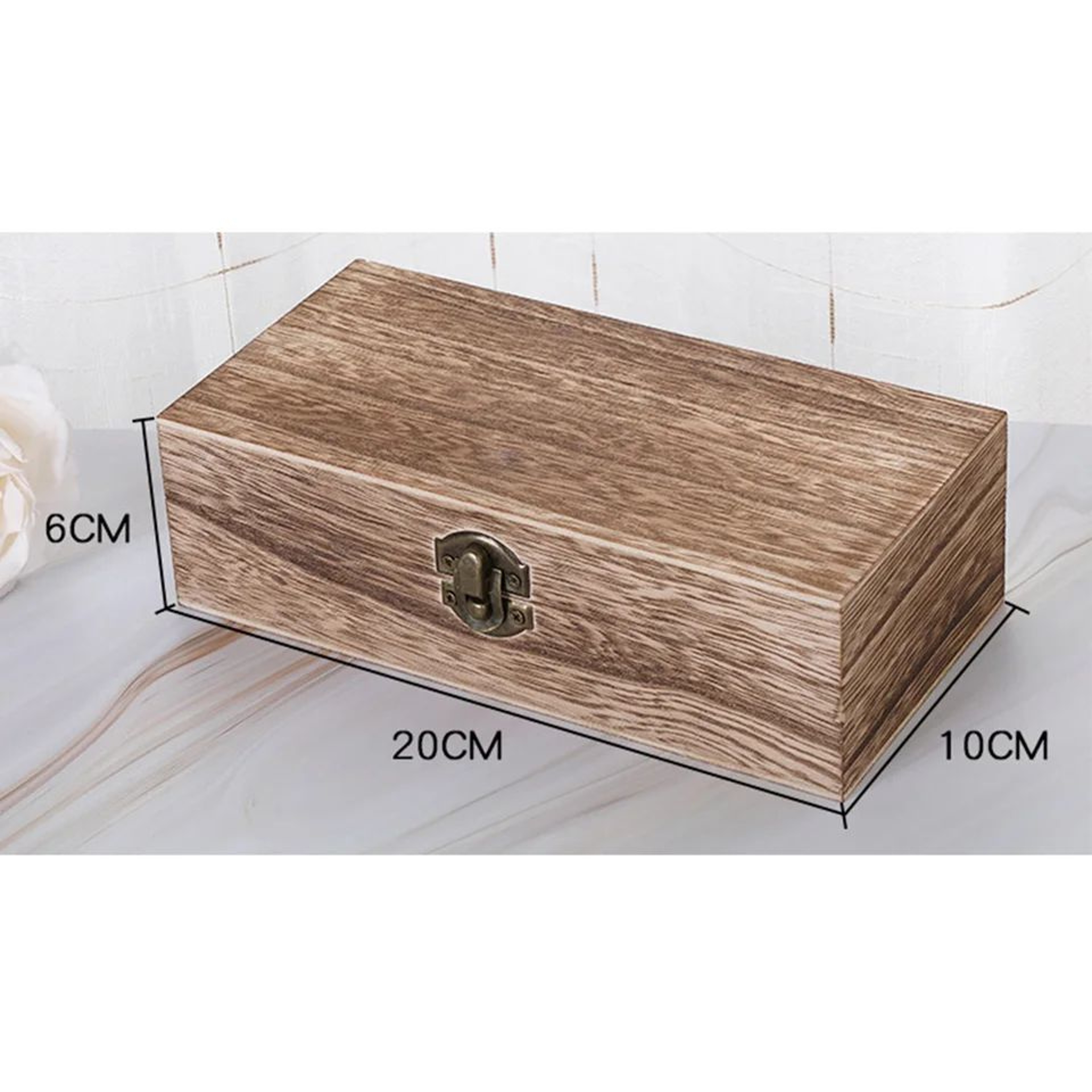 Wooden Storage Box With Vintage Metal Latch  Retro Jewelry Box Desktop Organizer Keepsake Gift Box  5