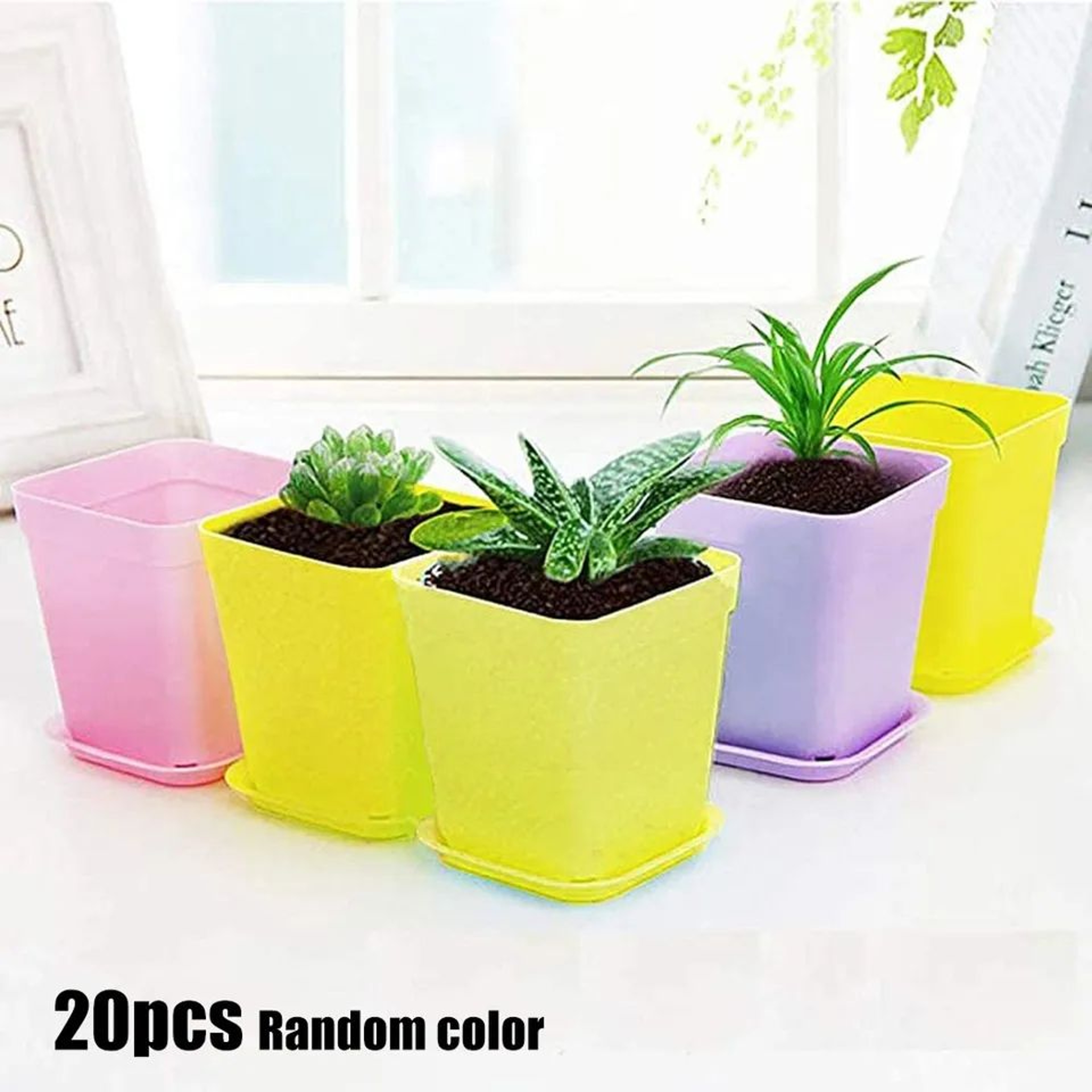 20 Pcs Mini Square Plastic Flower Pots  Colorful Succulent Planters With Drainage Holes For Home Of 1